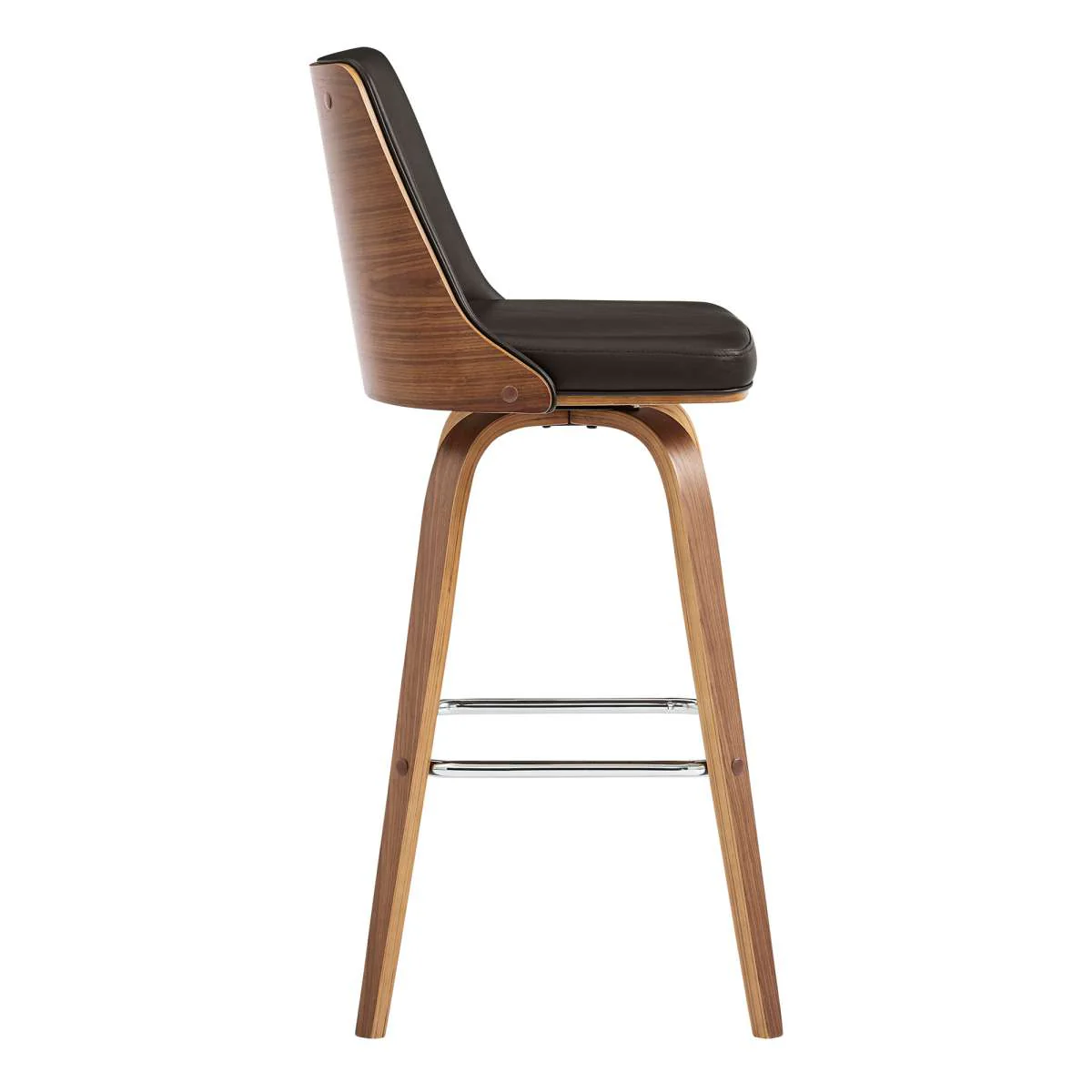 Nolte 26" Swivel Counter Stool in Brown Faux Leather and Walnut Wood By Armen Living - Image 4