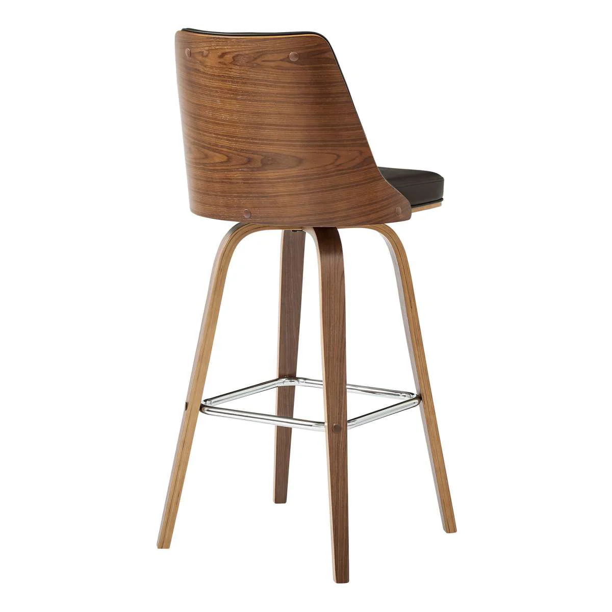 Nolte 26" Swivel Counter Stool in Brown Faux Leather and Walnut Wood By Armen Living - Image 5