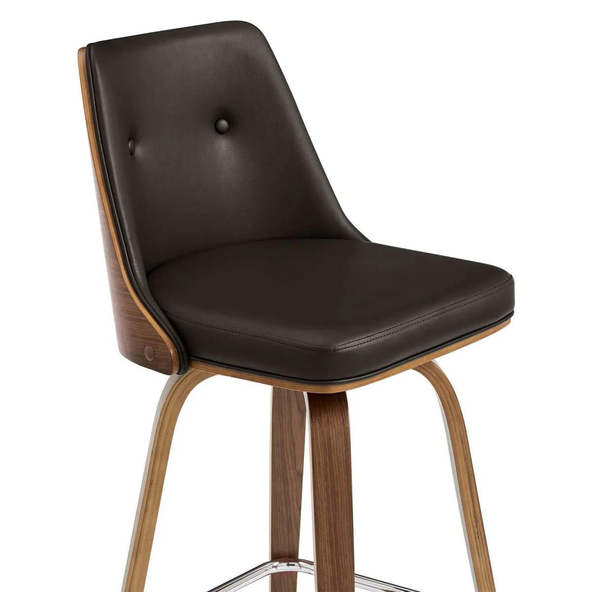 Nolte 26" Swivel Counter Stool in Brown Faux Leather and Walnut Wood By Armen Living - Image 7