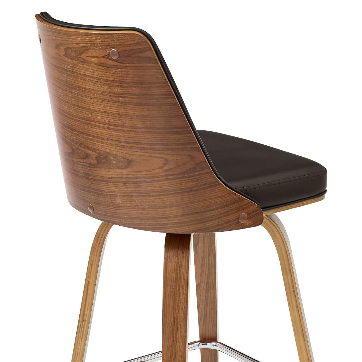 Nolte 26" Swivel Counter Stool in Brown Faux Leather and Walnut Wood By Armen Living - Image 8