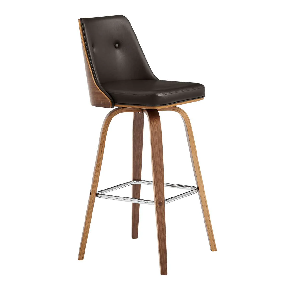 Nolte 30" Swivel Bar Stool in Brown Faux Leather and Walnut Wood By Armen Living - Image 6