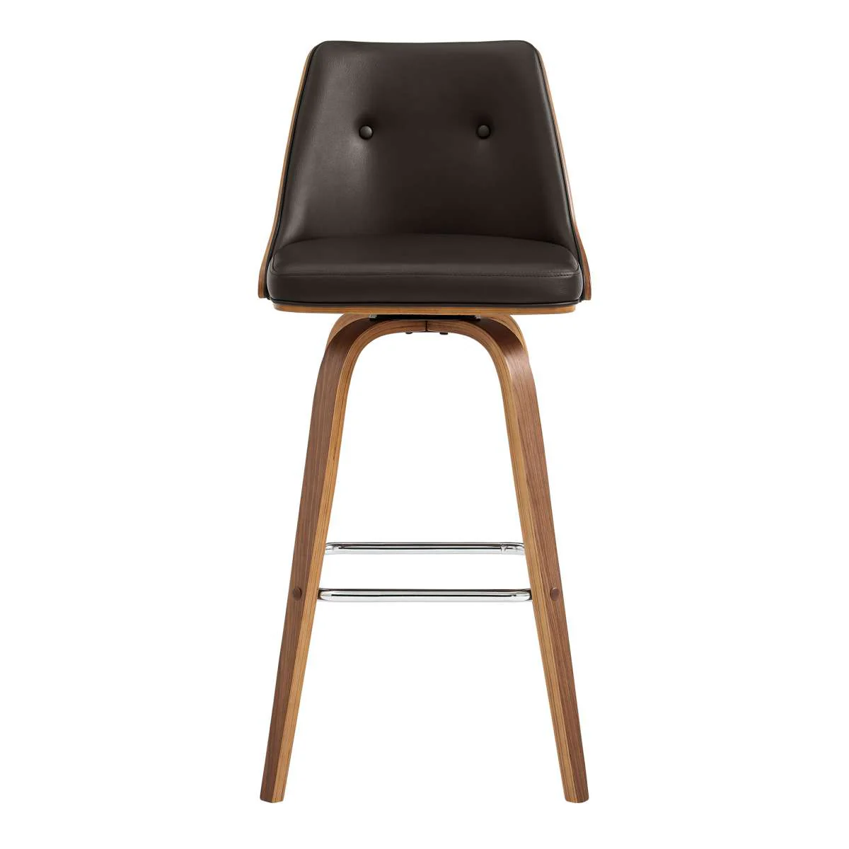 Nolte 30" Swivel Bar Stool in Brown Faux Leather and Walnut Wood By Armen Living - Image 7