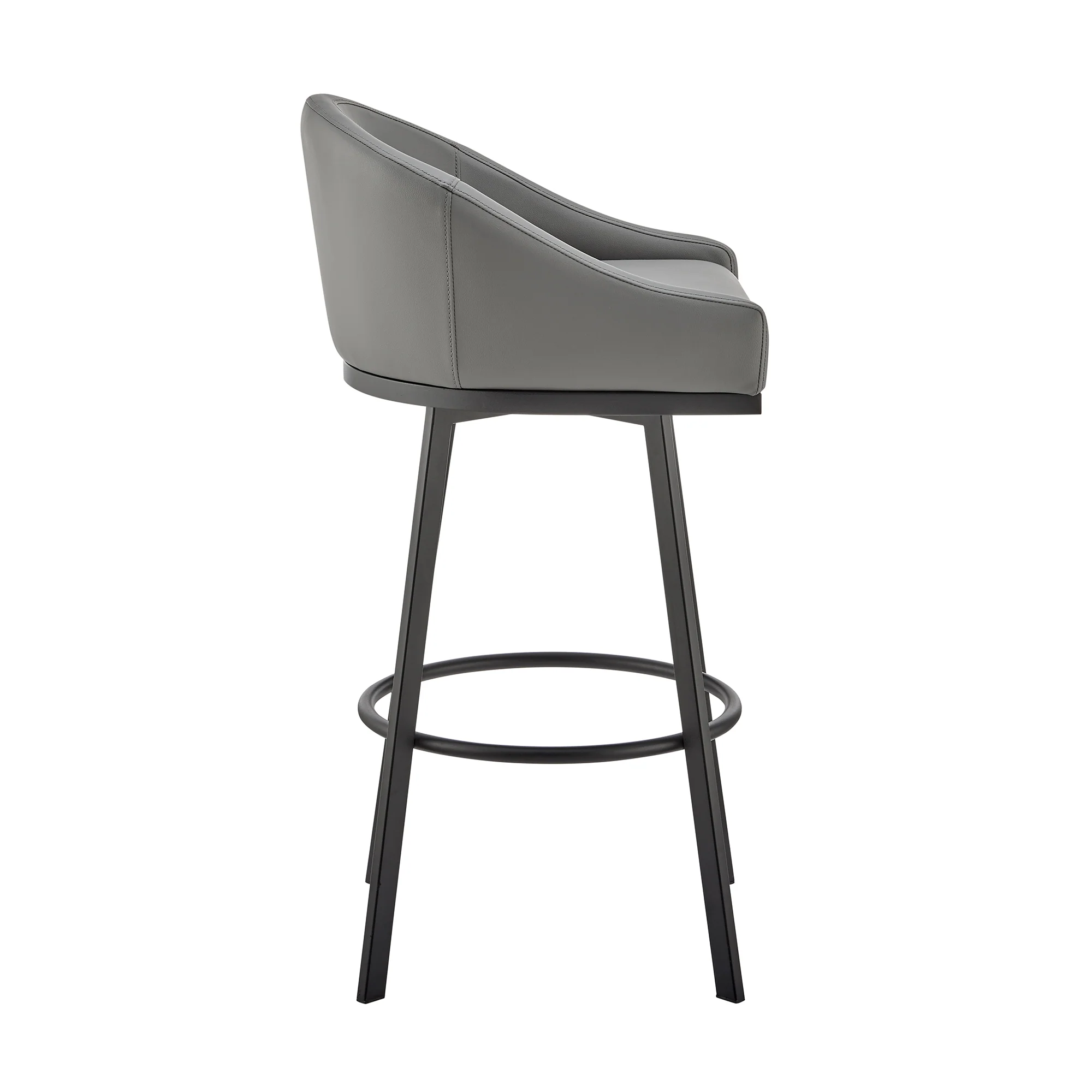 Noran Swivel Bar Stool in Black Metal with Black Faux Leather By Armen Living - Image 14