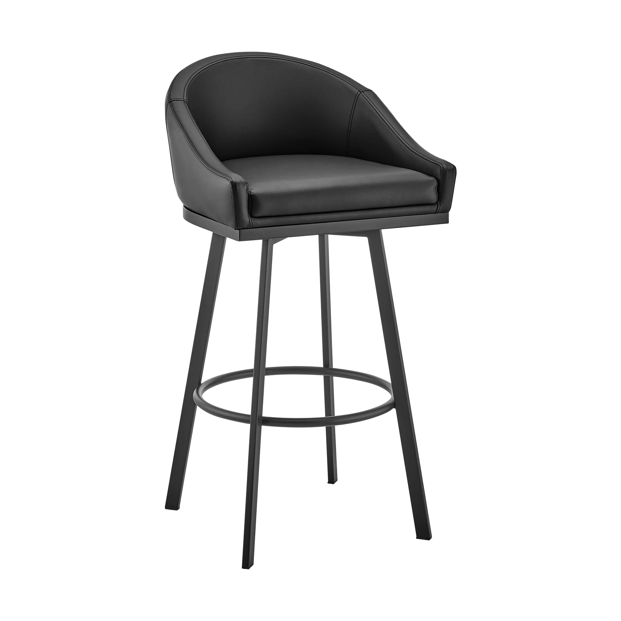 Noran Swivel Bar Stool in Black Metal with Black Faux Leather By Armen Living - Image 2