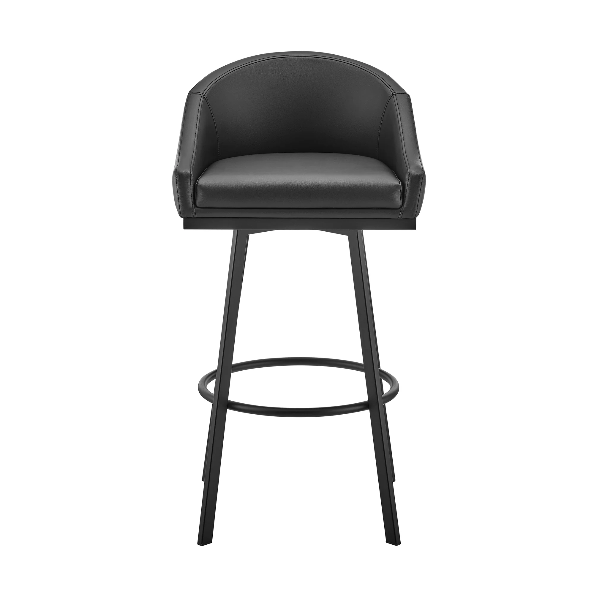 Noran Swivel Bar Stool in Black Metal with Black Faux Leather By Armen Living - Image 3