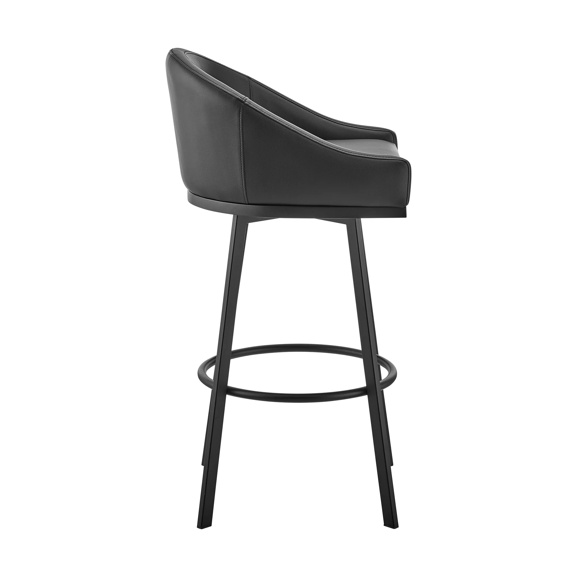 Noran Swivel Bar Stool in Black Metal with Black Faux Leather By Armen Living - Image 4