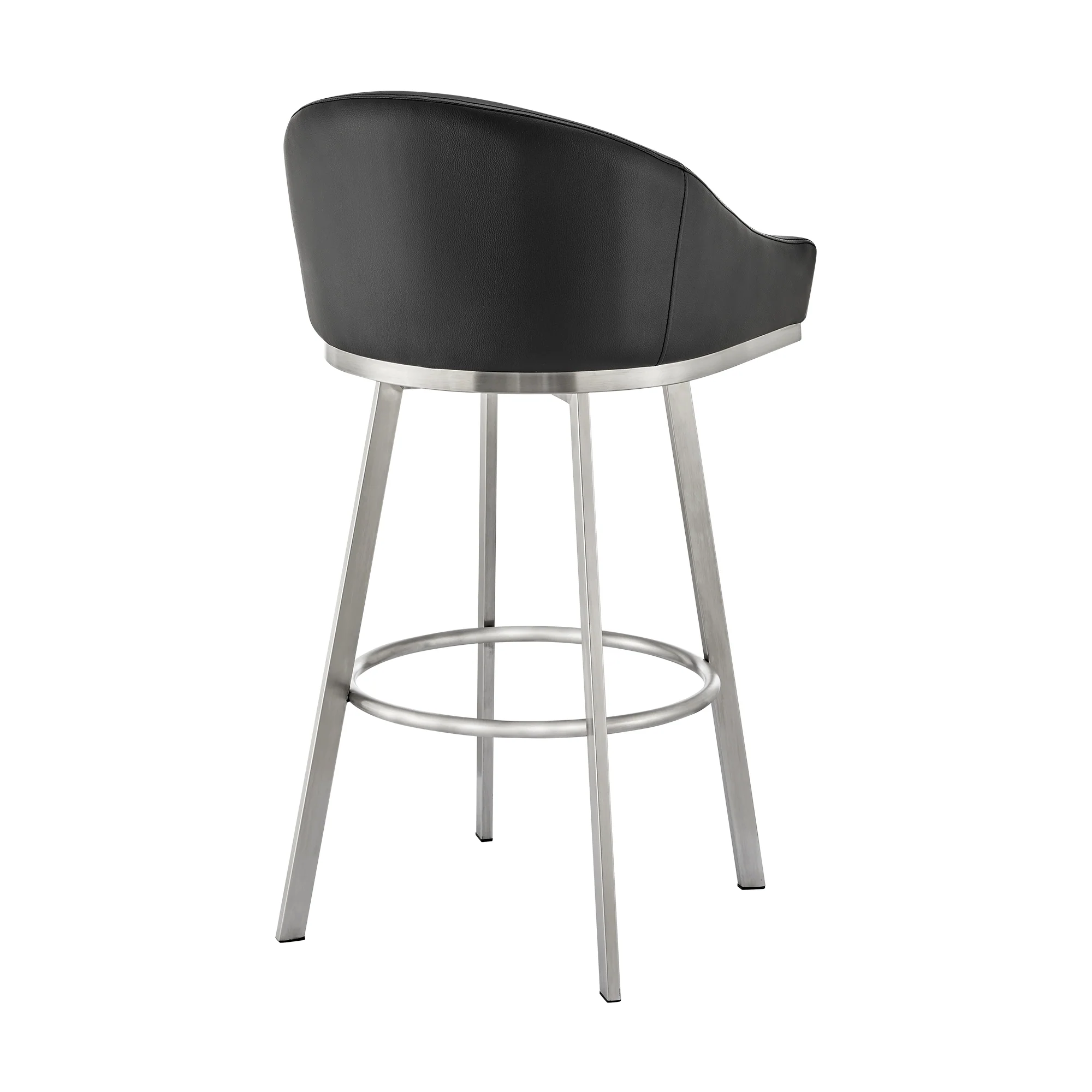 Noran Swivel Bar Stool in Brushed Stainless Steel with White Faux Leather By Armen Living - Image 15