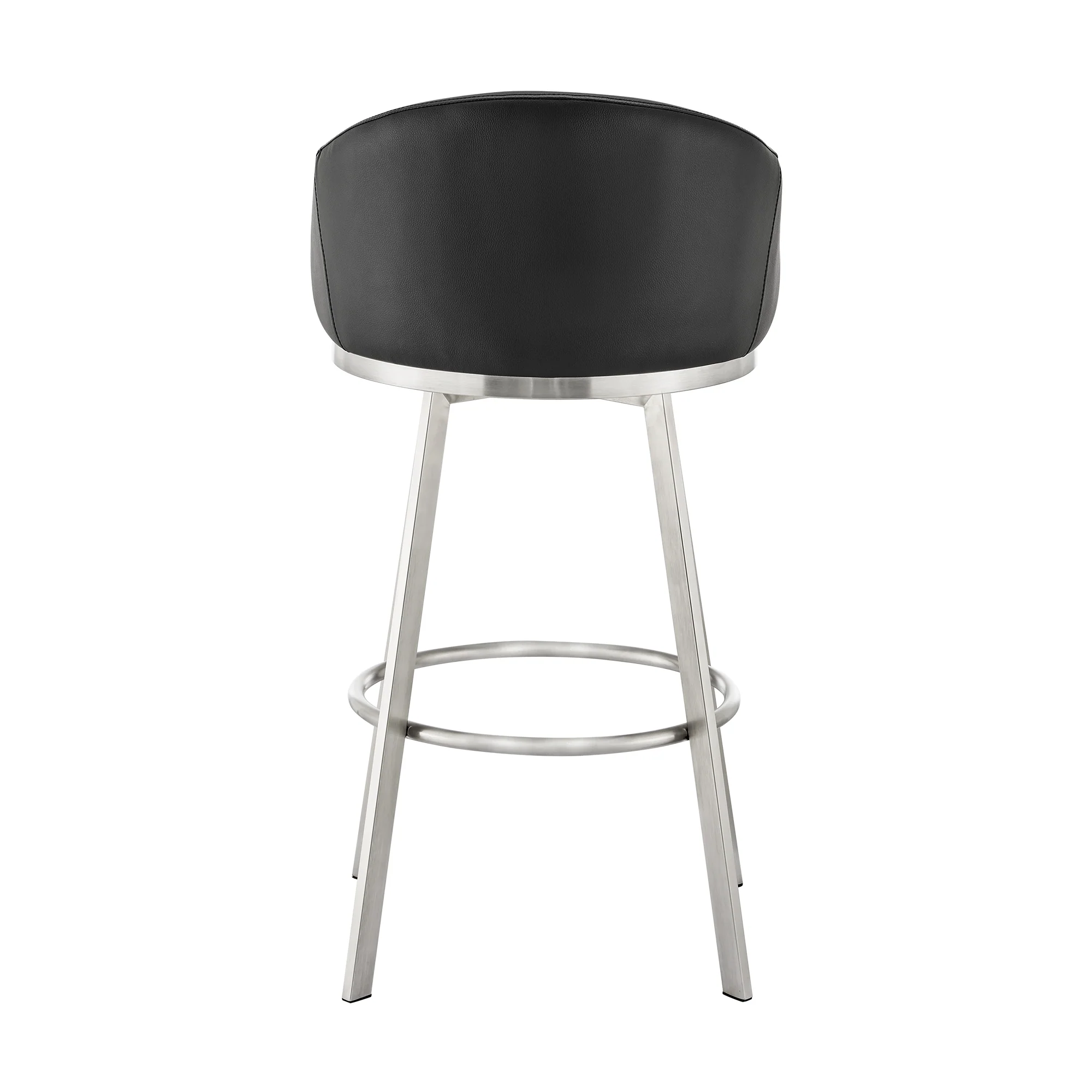 Noran Swivel Bar Stool in Brushed Stainless Steel with White Faux Leather By Armen Living - Image 16