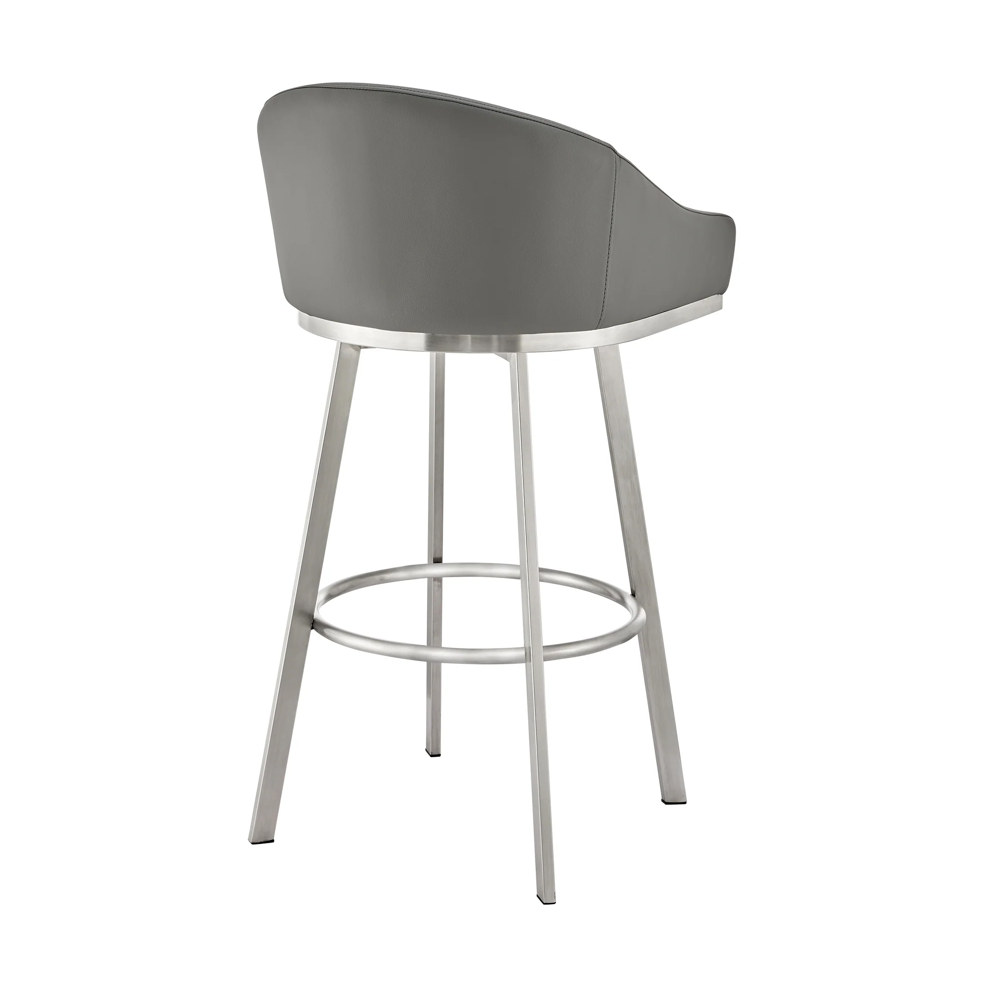Noran Swivel Bar Stool in Brushed Stainless Steel with White Faux Leather By Armen Living - Image 25
