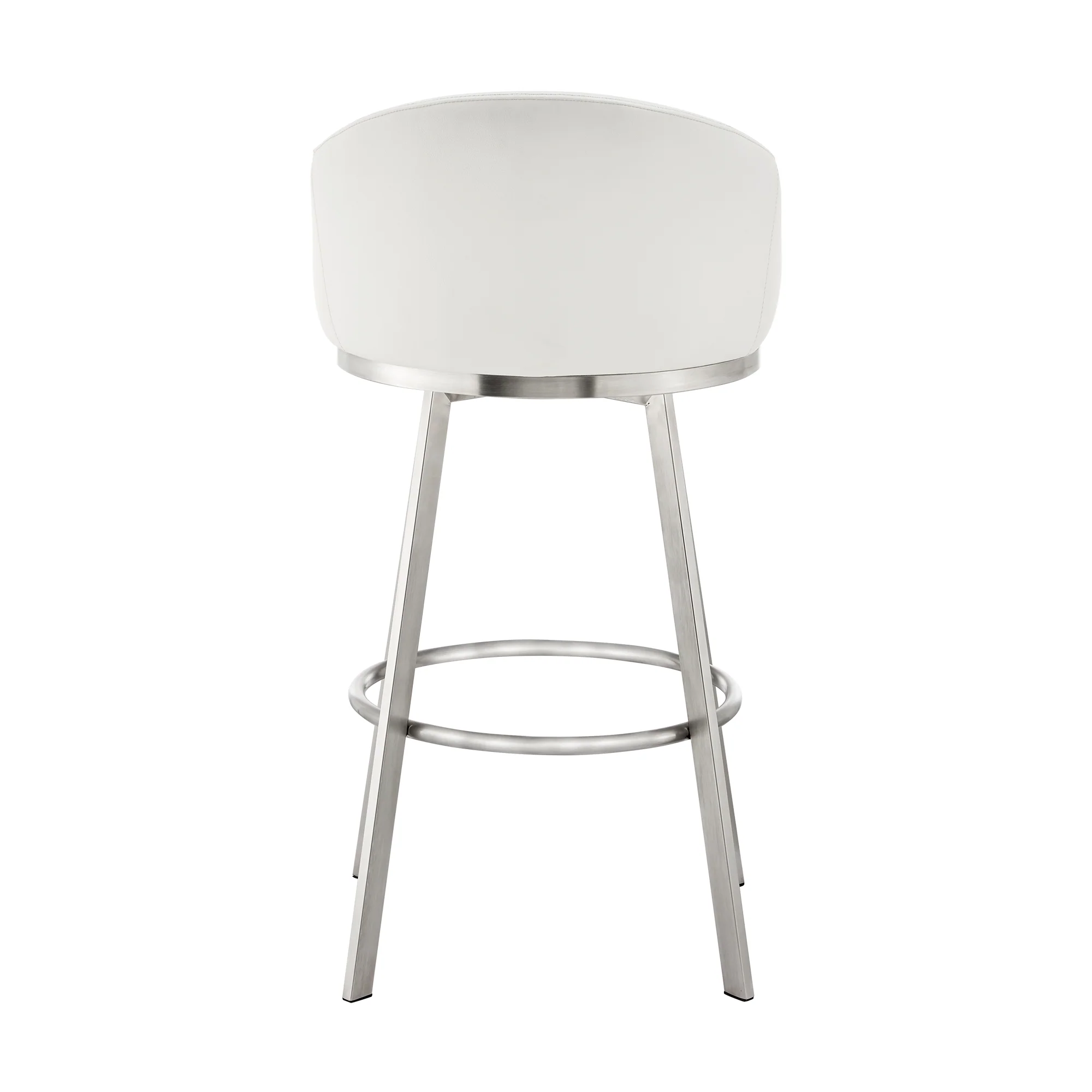 Noran Swivel Bar Stool in Brushed Stainless Steel with White Faux Leather By Armen Living - Image 6