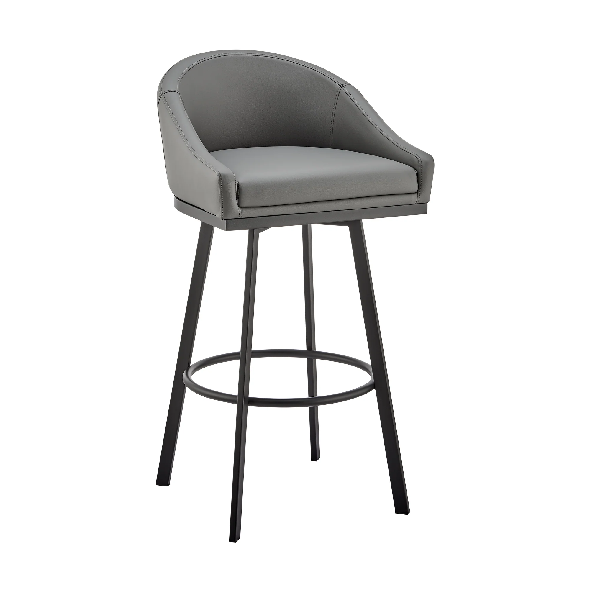 Noran Swivel Counter Stool in Black Metal with Black Faux Leather By Armen Living - Image 12