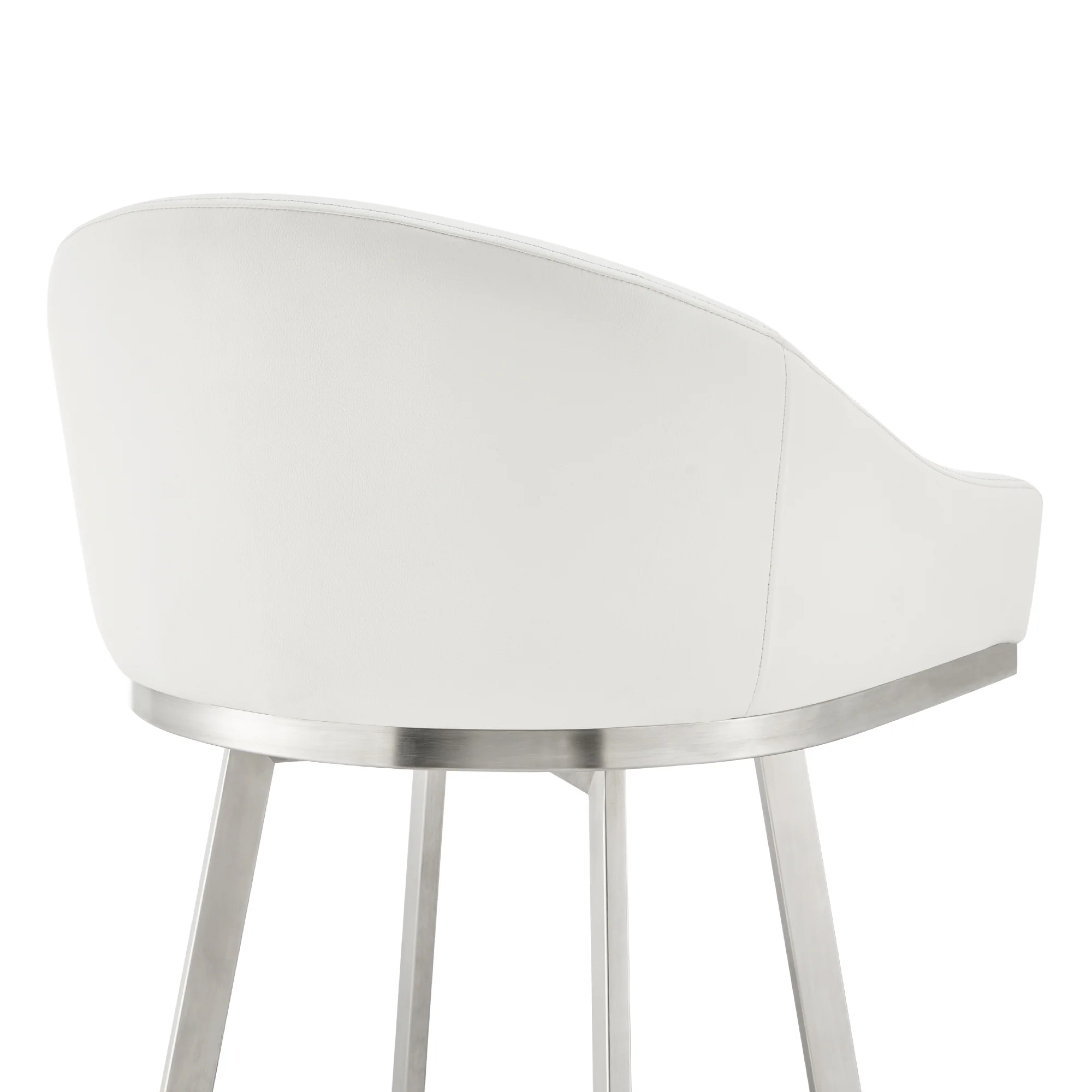 Noran Swivel Counter Stool in Brushed Stainless Steel with White Faux Leather By Armen Living - Image 10