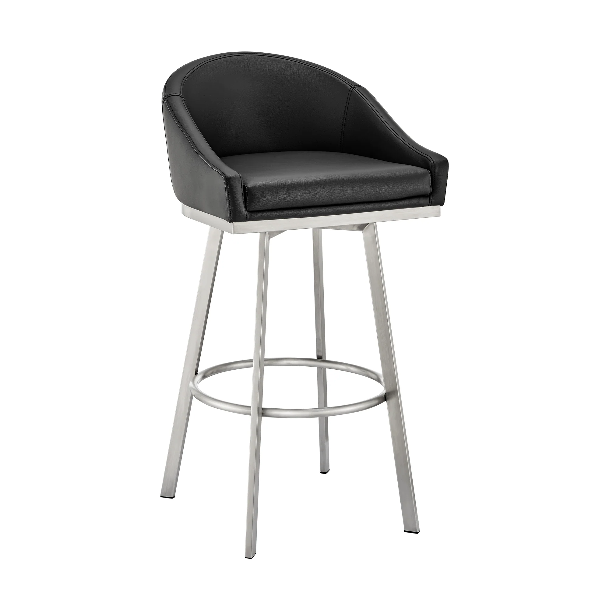 Noran Swivel Counter Stool in Brushed Stainless Steel with White Faux Leather By Armen Living - Image 12