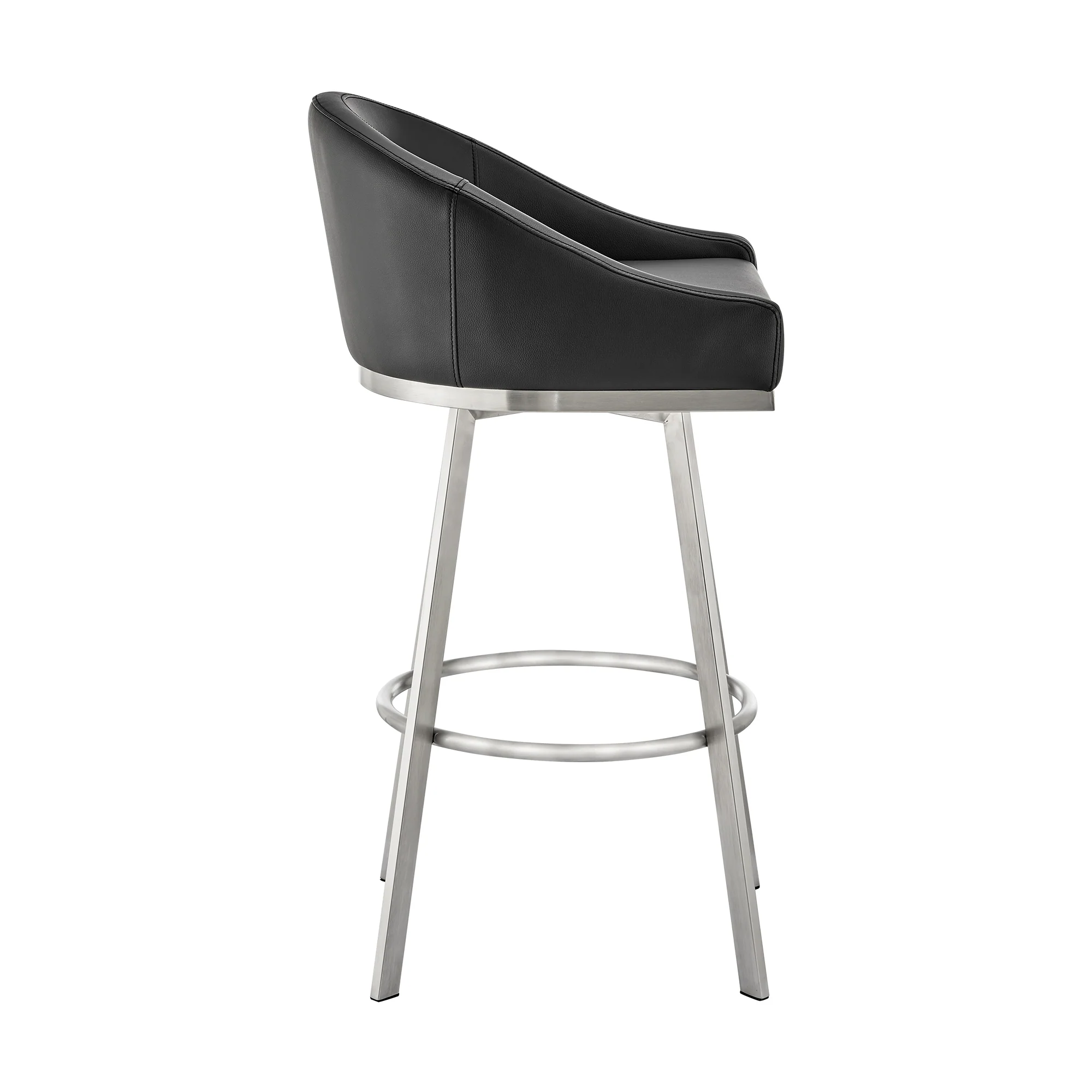 Noran Swivel Counter Stool in Brushed Stainless Steel with White Faux Leather By Armen Living - Image 14