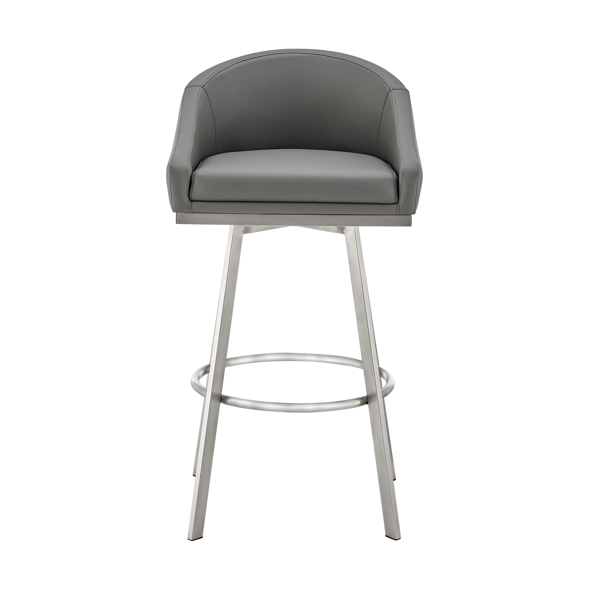 Noran Swivel Counter Stool in Brushed Stainless Steel with White Faux Leather By Armen Living - Image 23