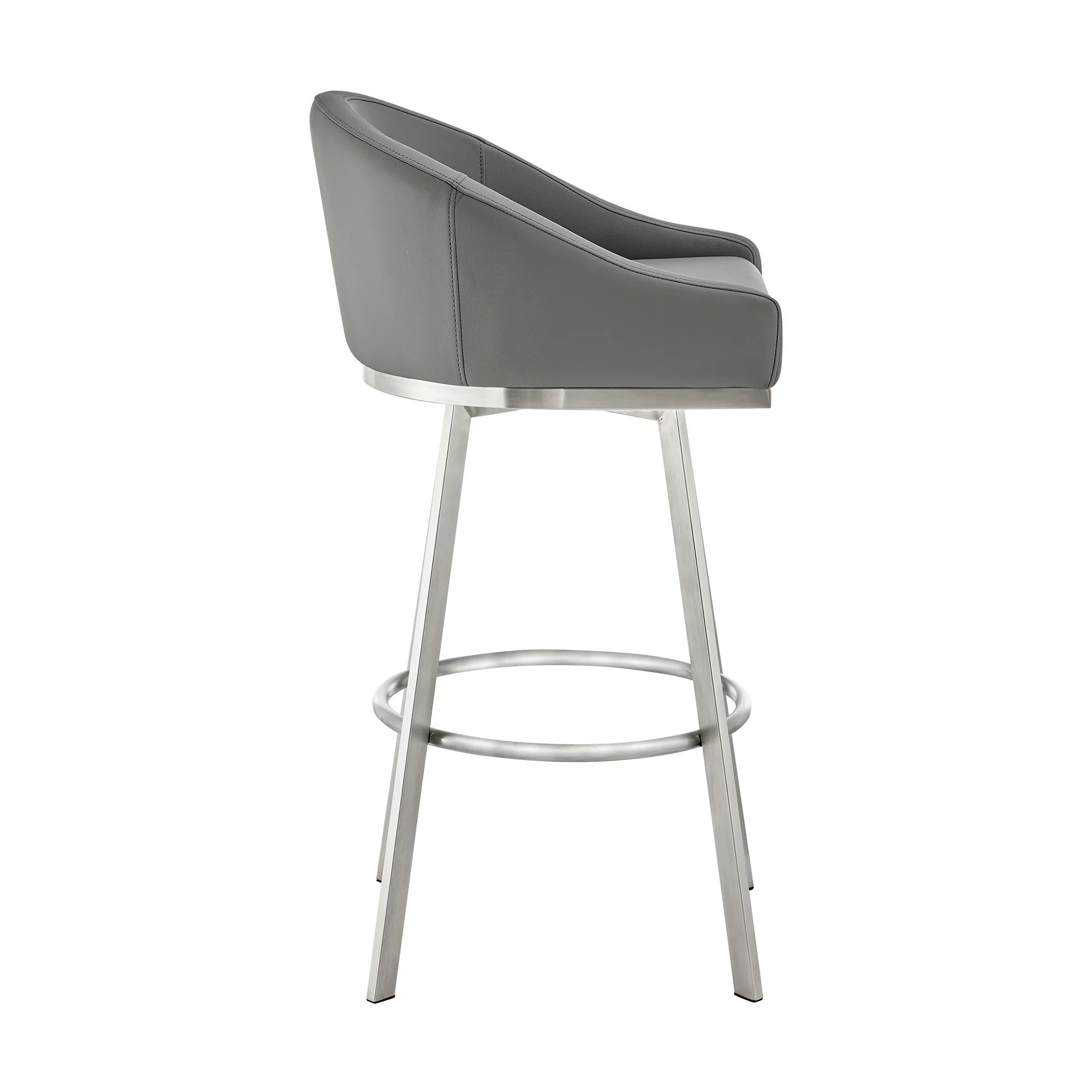 Noran Swivel Counter Stool in Brushed Stainless Steel with White Faux Leather By Armen Living - Image 24