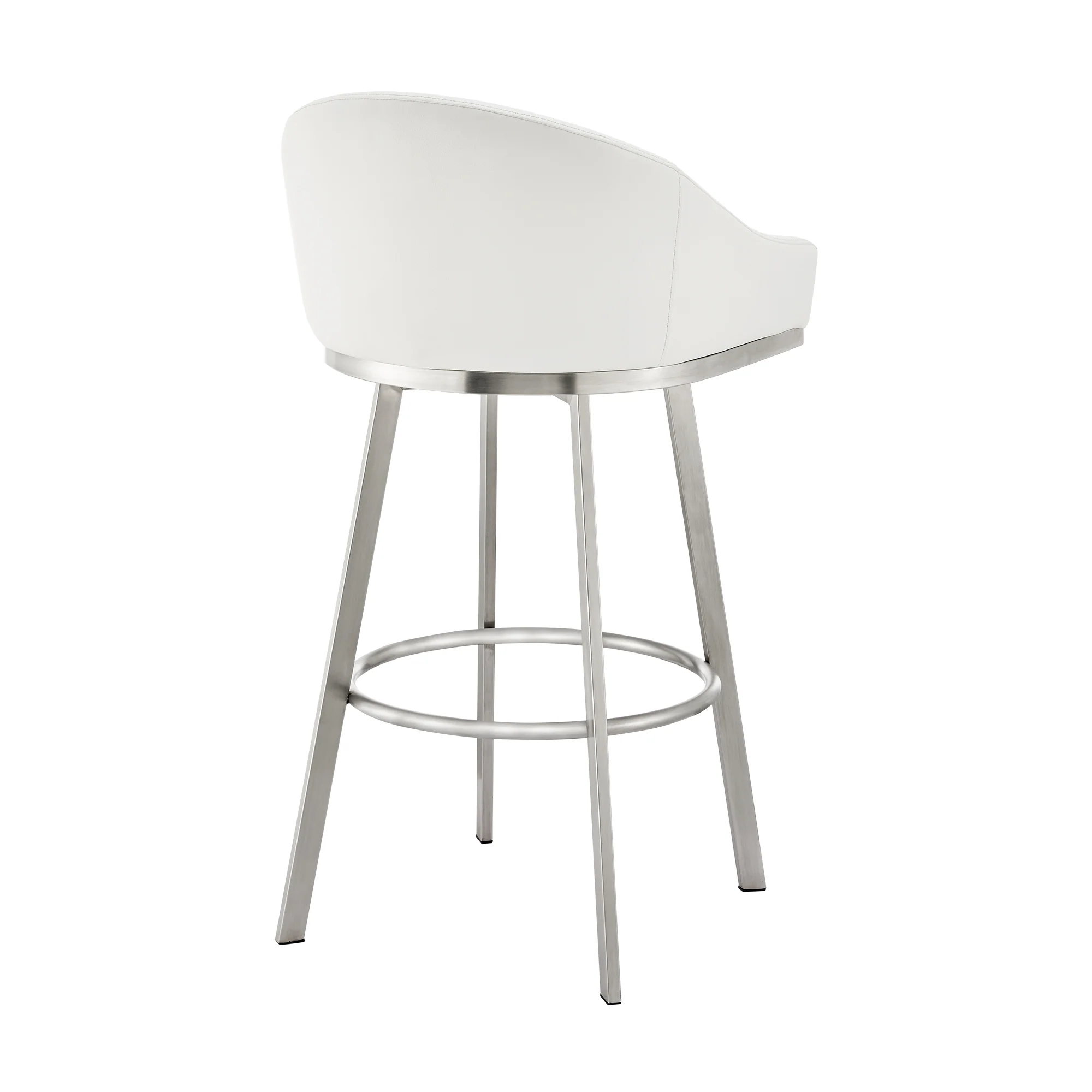 Noran Swivel Counter Stool in Brushed Stainless Steel with White Faux Leather By Armen Living - Image 5