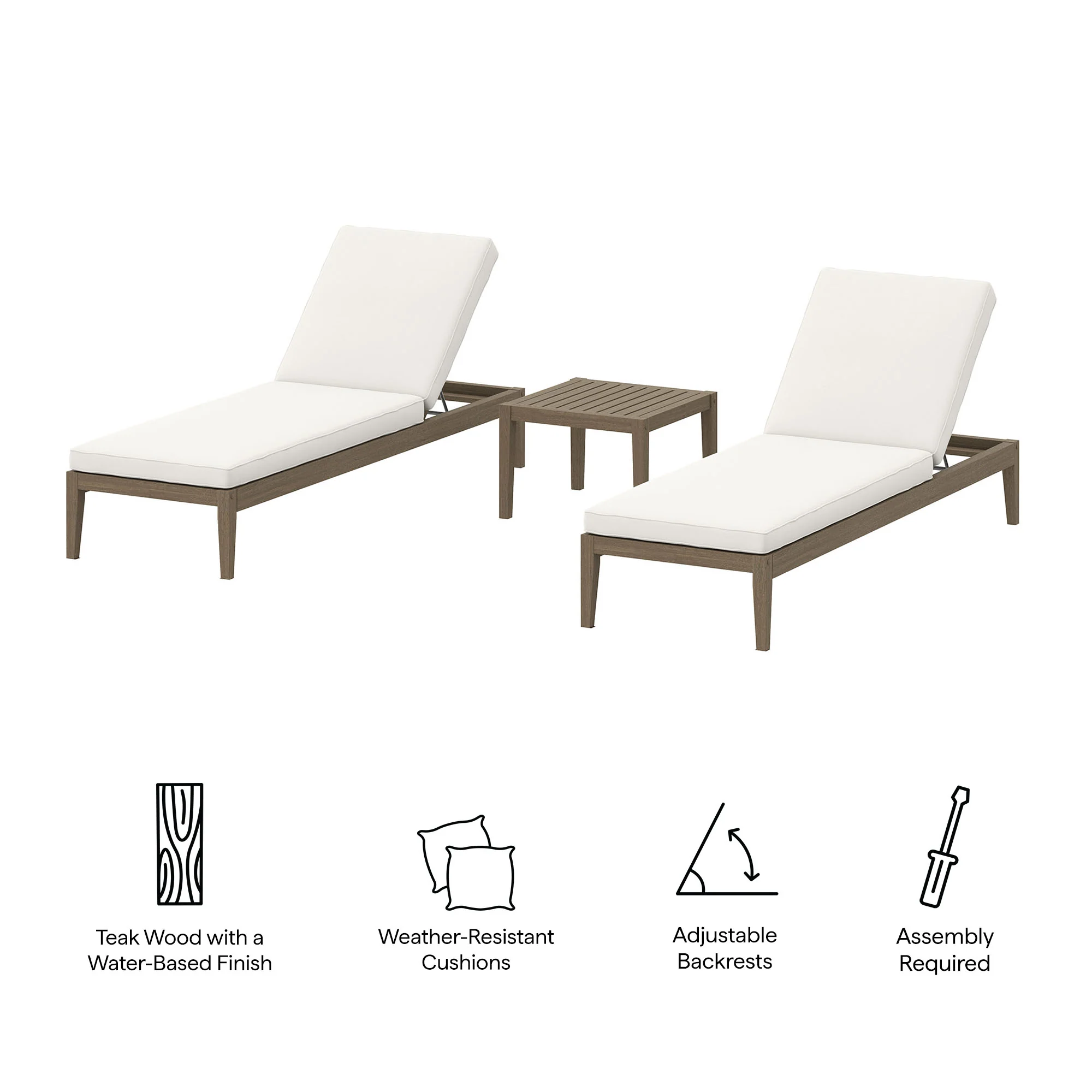 Northlake 3-Piece Outdoor Patio Teak Wood Furniture Set with Chaise Lounges and Side Table by Modway - Image 5