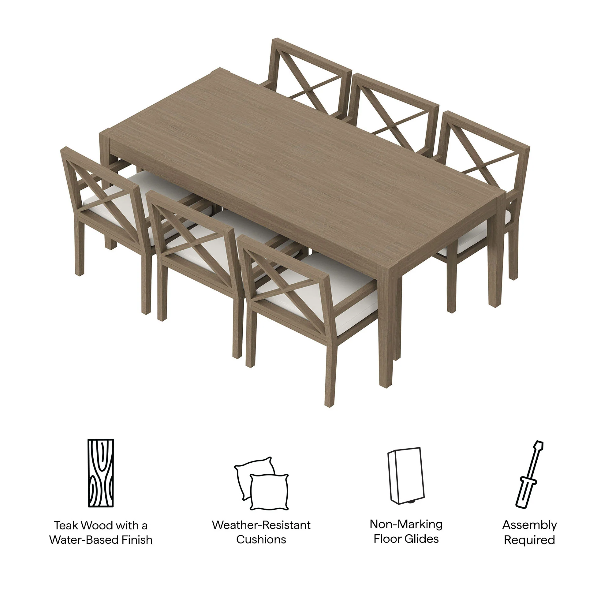 Northlake 7-Piece Outdoor Patio Teak Wood Dining Set by Modway - Image 6