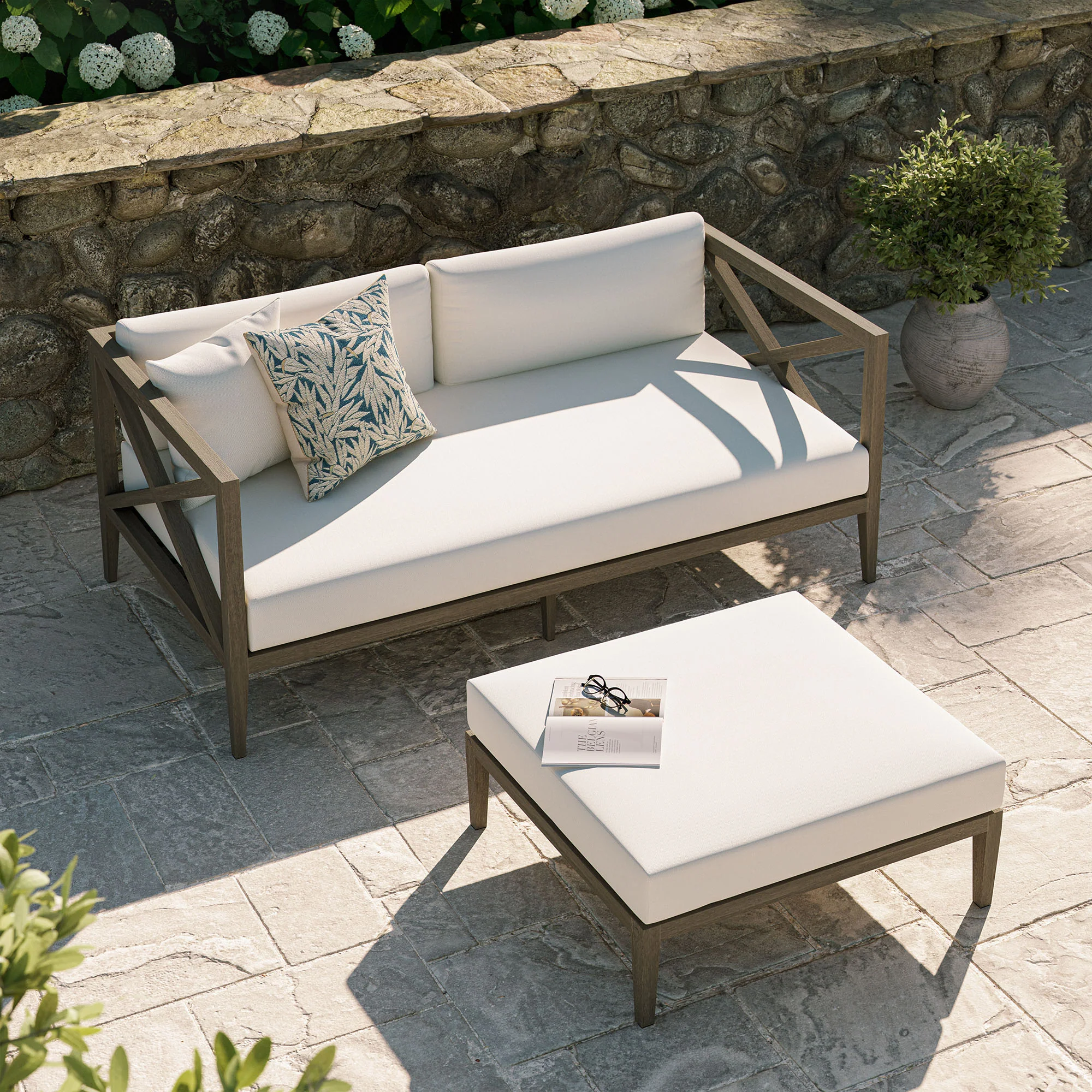 Northlake Outdoor Patio Teak Wood Loveseat and Ottoman Set by Modway - Image 5