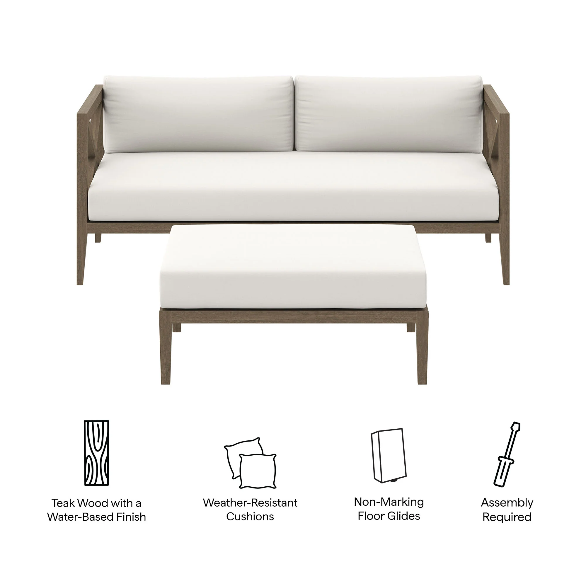 Northlake Outdoor Patio Teak Wood Loveseat and Ottoman Set by Modway - Image 6