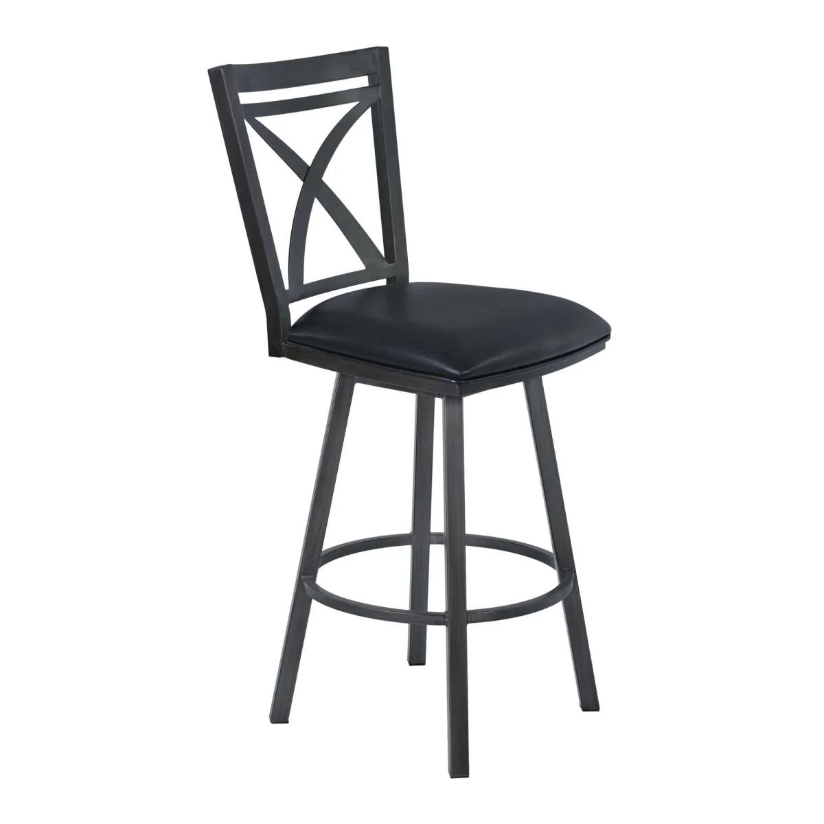 Nova 26" Counter Height Metal Swivel Barstool in Ford Black Pu and Mineral Finish By Armen Living - Image 2