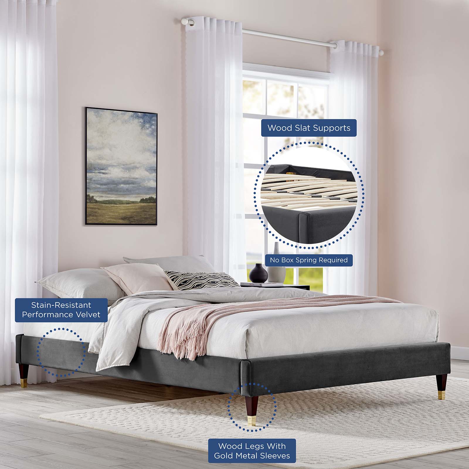 Novi Performance Velvet Queen Bed By Modway - MOD-6823 - Image 4