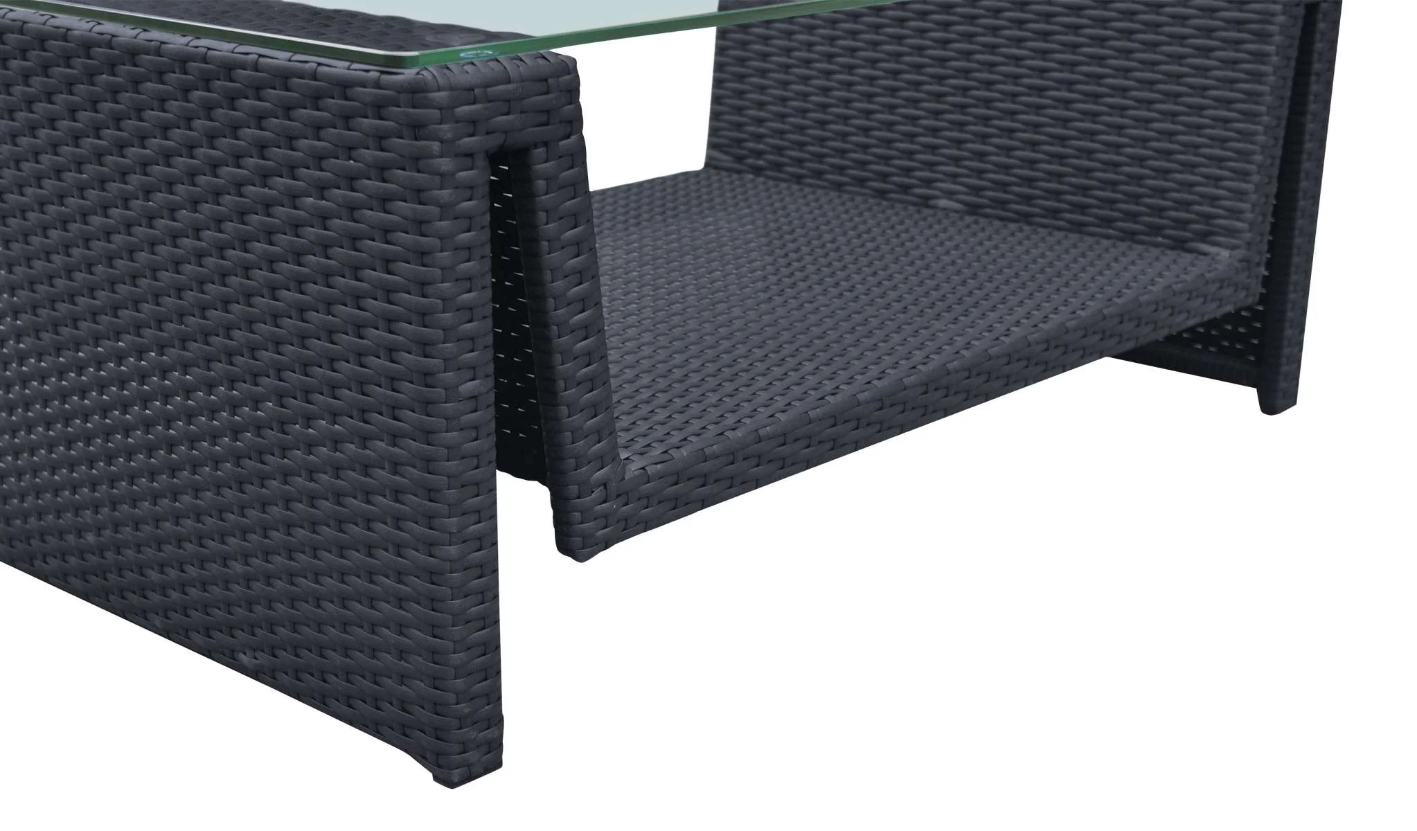 Oahu 4 piece Outdoor Wicker Patio Set with Brown Fabric Cushions and Temperated Glass Top By Armen Living - Image 3