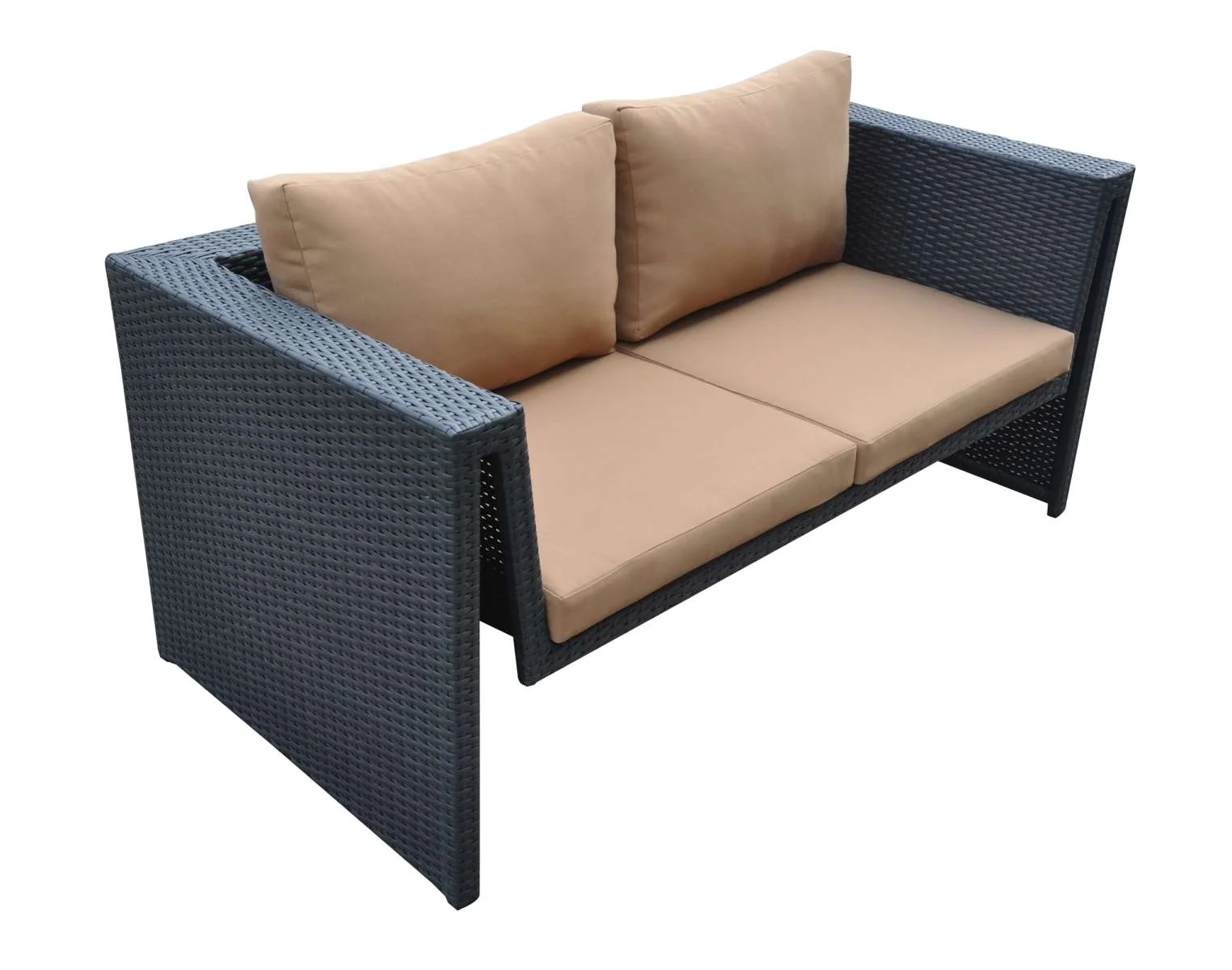 Oahu 4 piece Outdoor Wicker Patio Set with Brown Fabric Cushions and Temperated Glass Top By Armen Living - Image 4