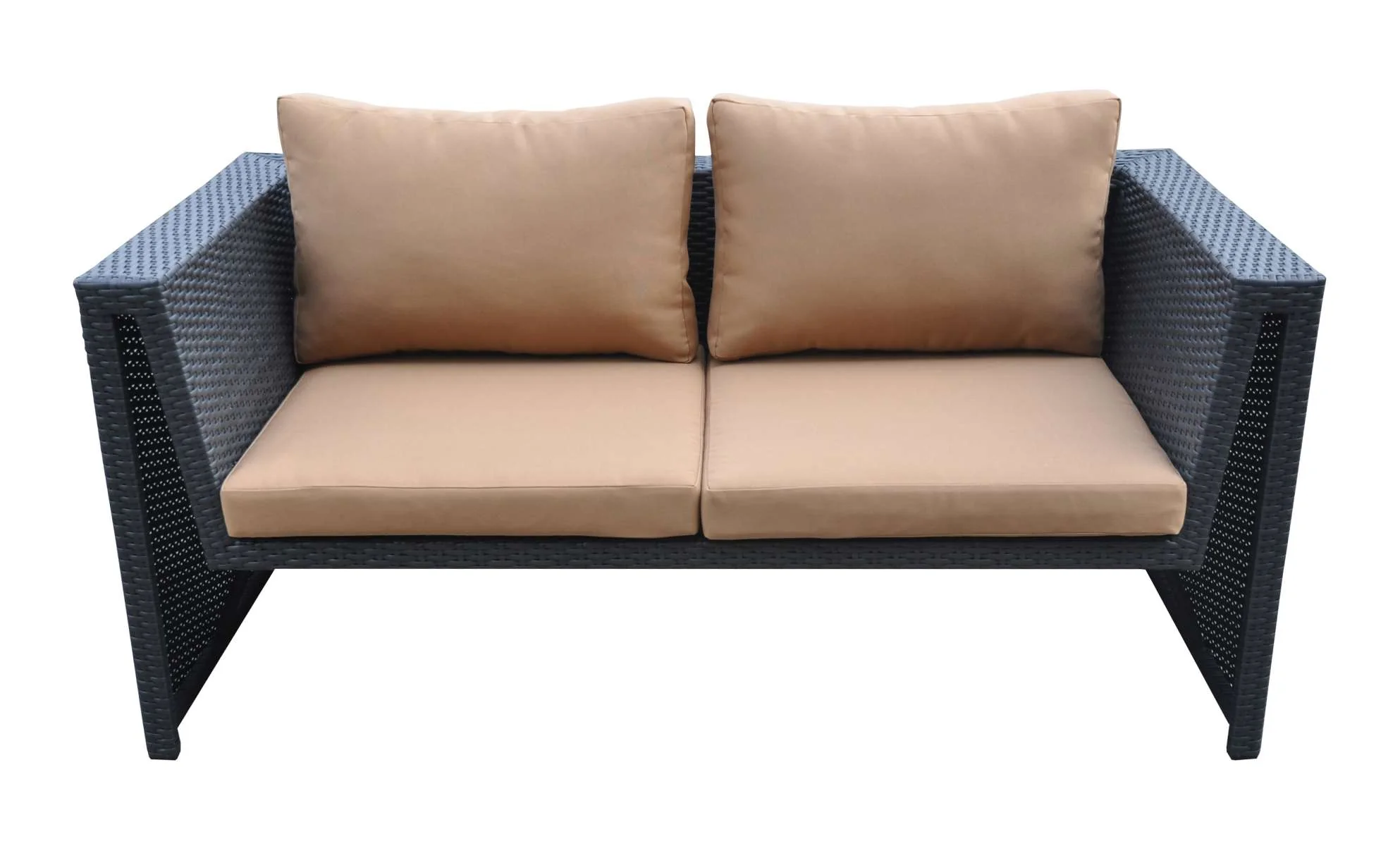 Oahu 4 piece Outdoor Wicker Patio Set with Brown Fabric Cushions and Temperated Glass Top By Armen Living - Image 5