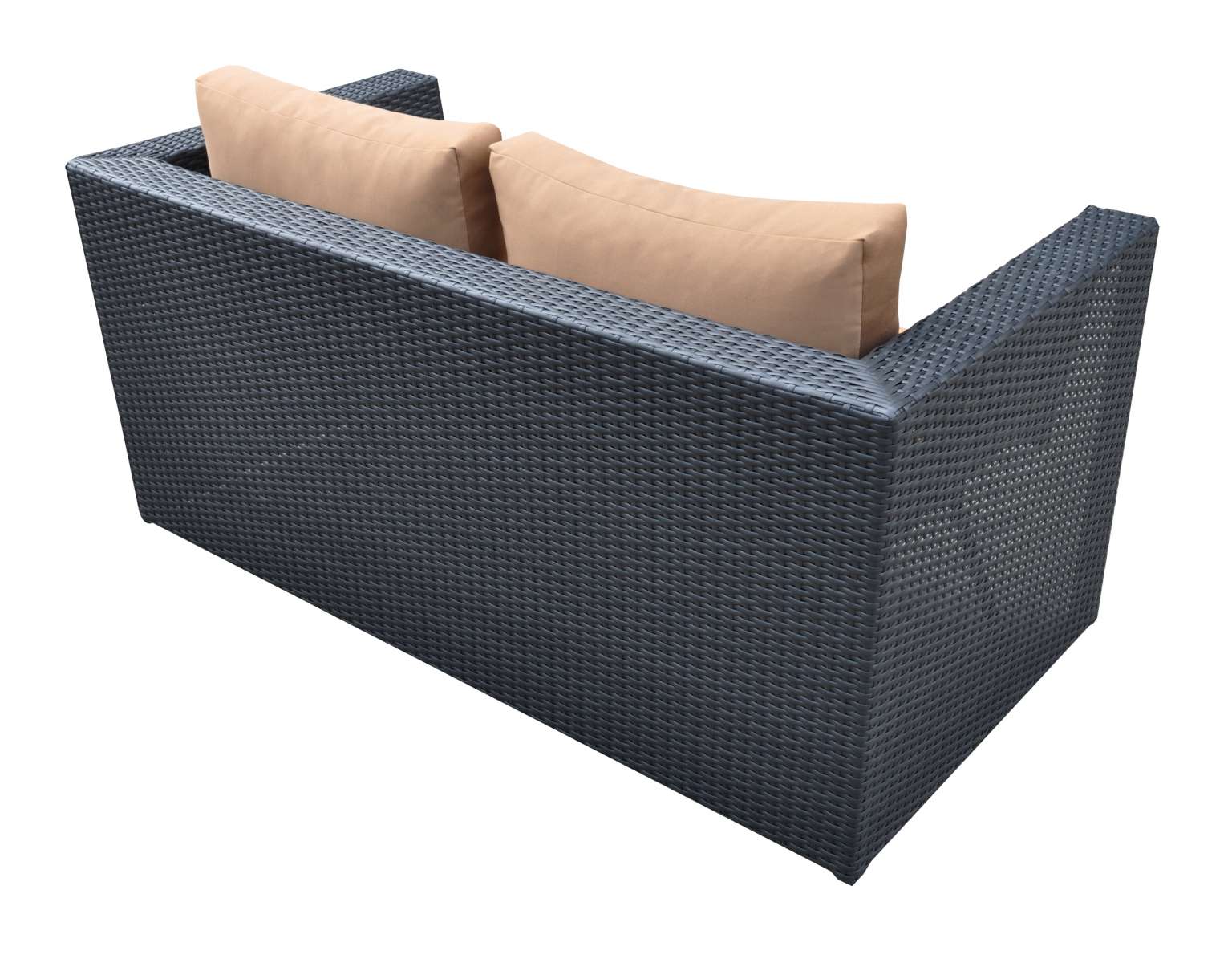 Oahu 4 piece Outdoor Wicker Patio Set with Brown Fabric Cushions and Temperated Glass Top By Armen Living - Image 6