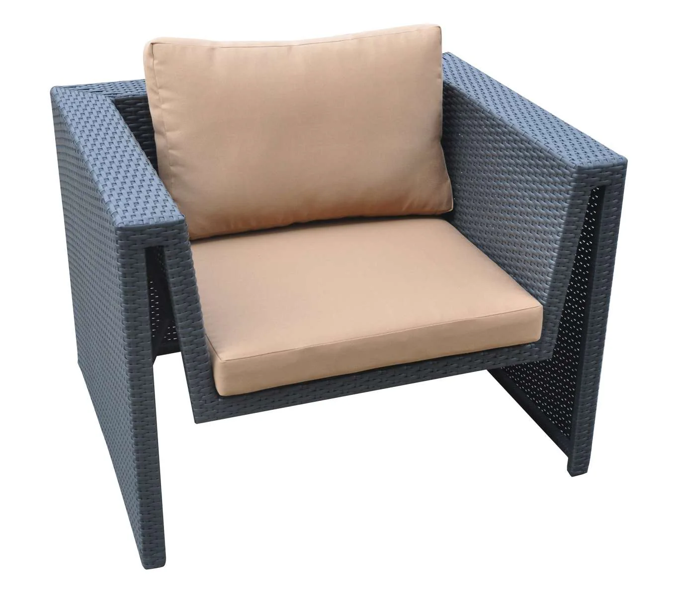 Oahu 4 piece Outdoor Wicker Patio Set with Brown Fabric Cushions and Temperated Glass Top By Armen Living - Image 7