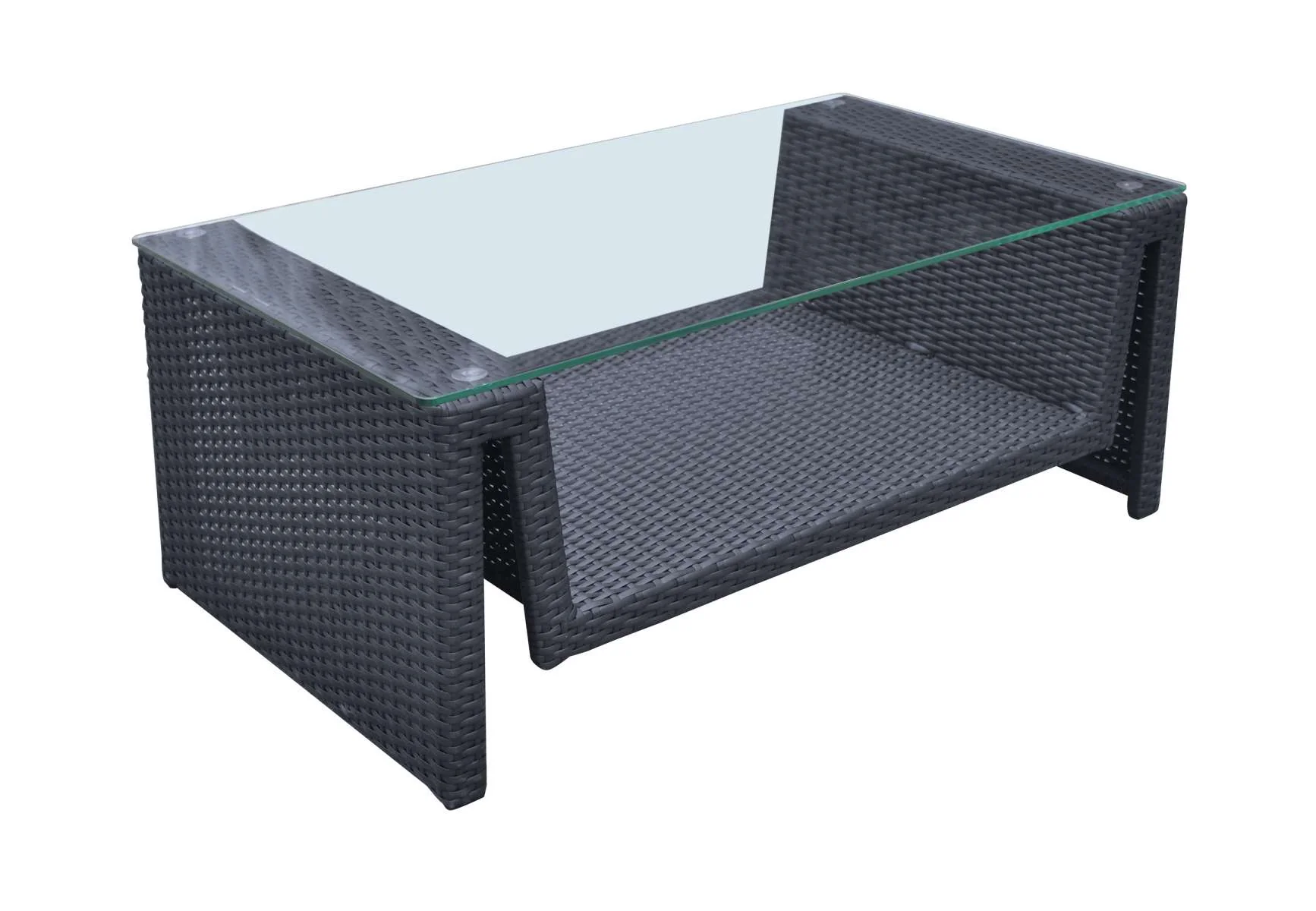 Oahu 4 piece Outdoor Wicker Patio Set with Brown Fabric Cushions and Temperated Glass Top By Armen Living - Image 8