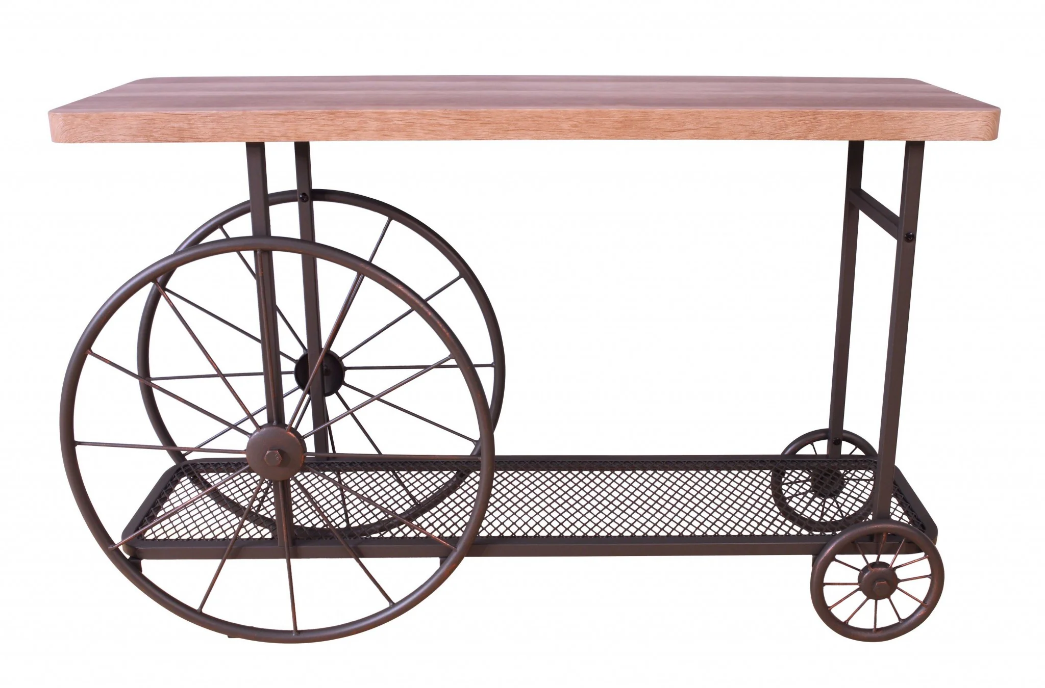 Oak And Antique Gray Metal Tube Sofa Table By Homeroots - Image 2
