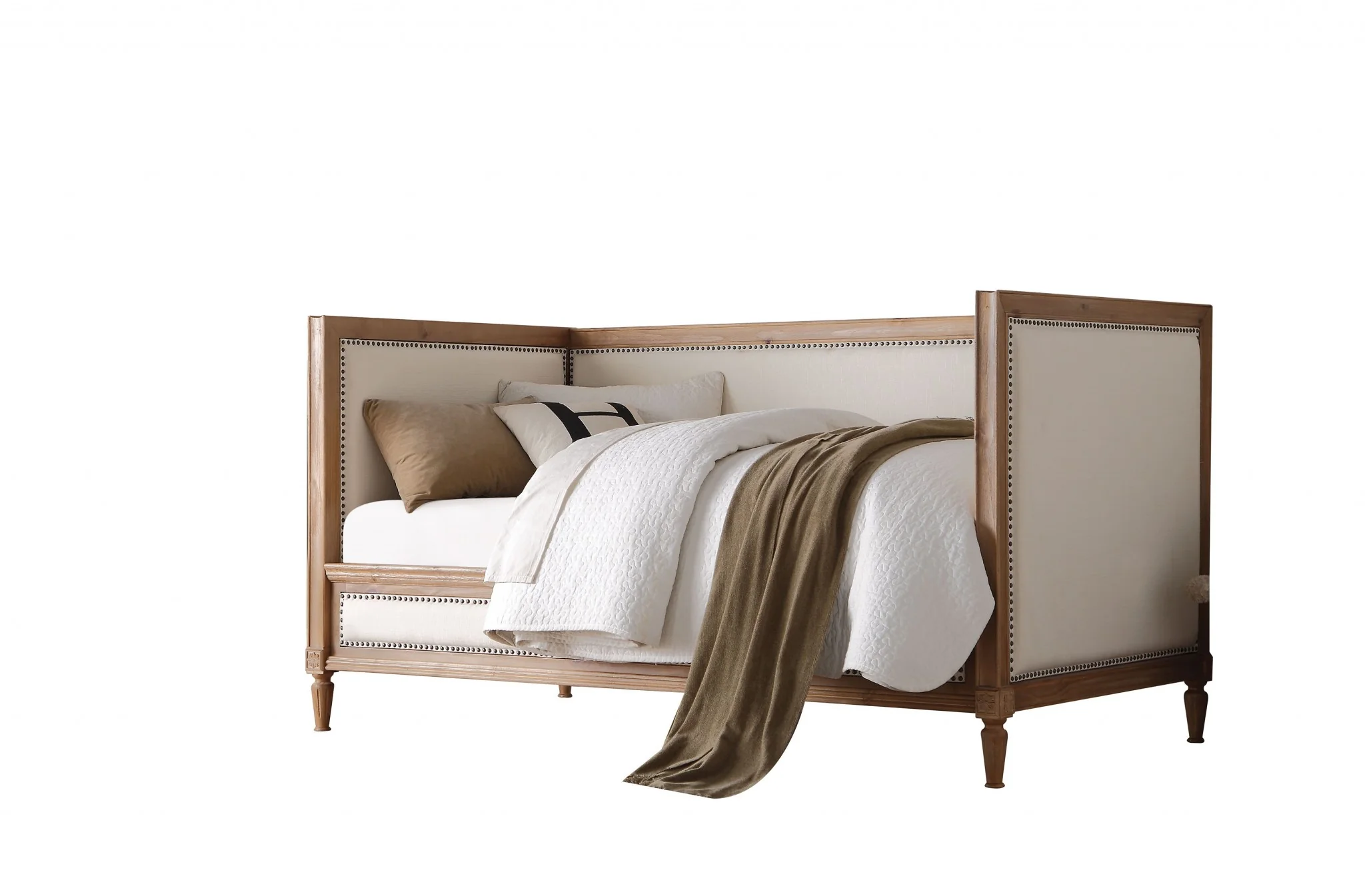 Oak And Linen Nail Head Trim Twin Daybed By Homeroots - Image 2