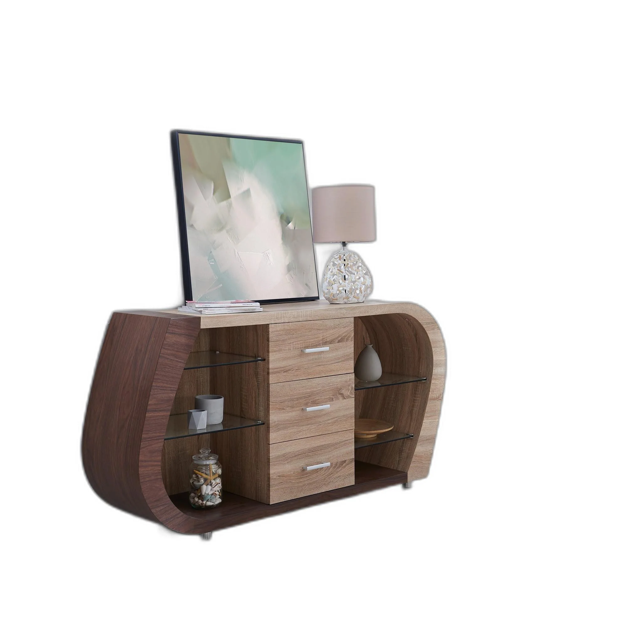 Oak And Walnut Multi Tone Buffet With 3 Drawers By Homeroots - Image 6