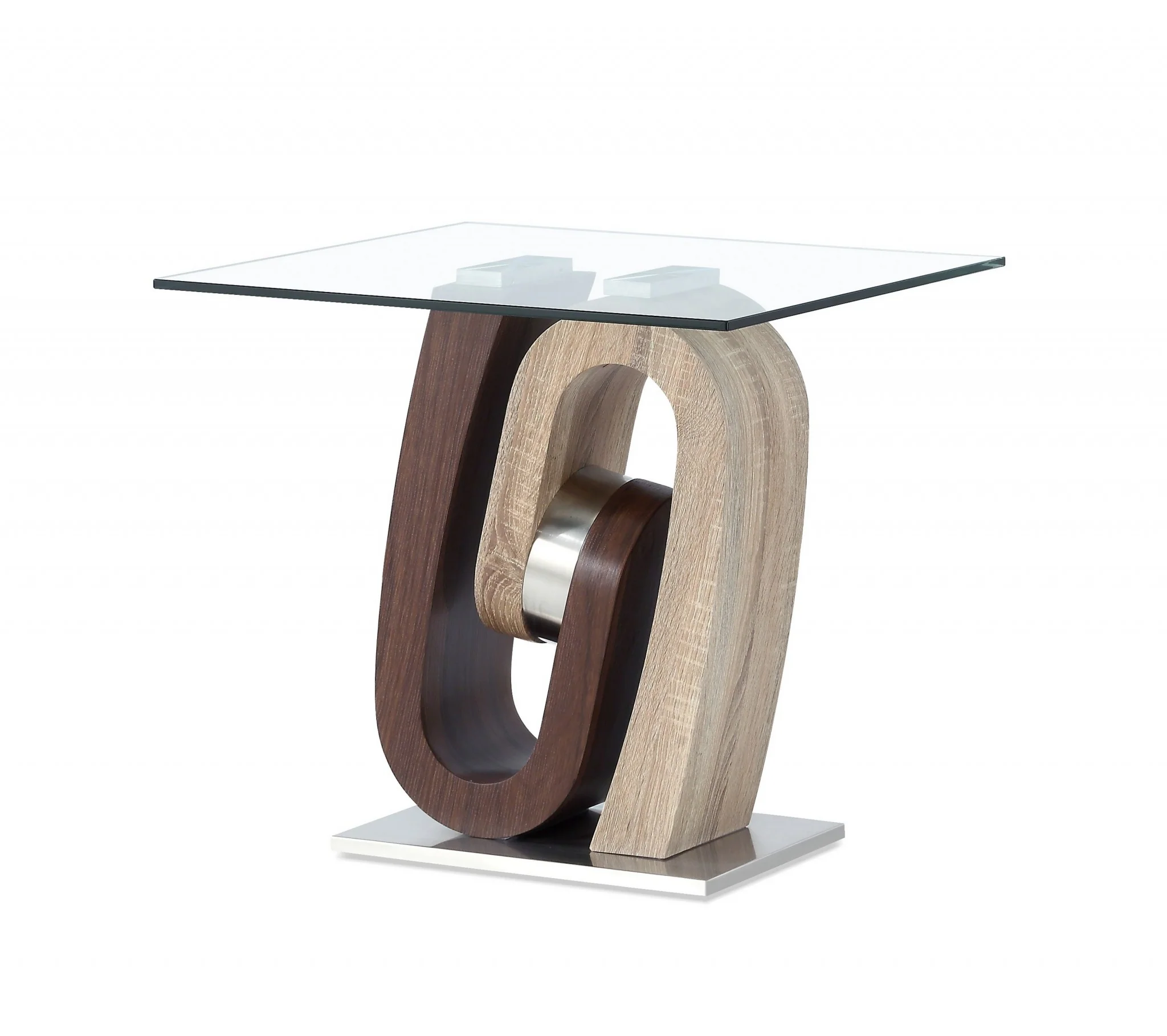 Oak and Walnut Ultra modern End Table with Glass top By Homeroots - Image 2