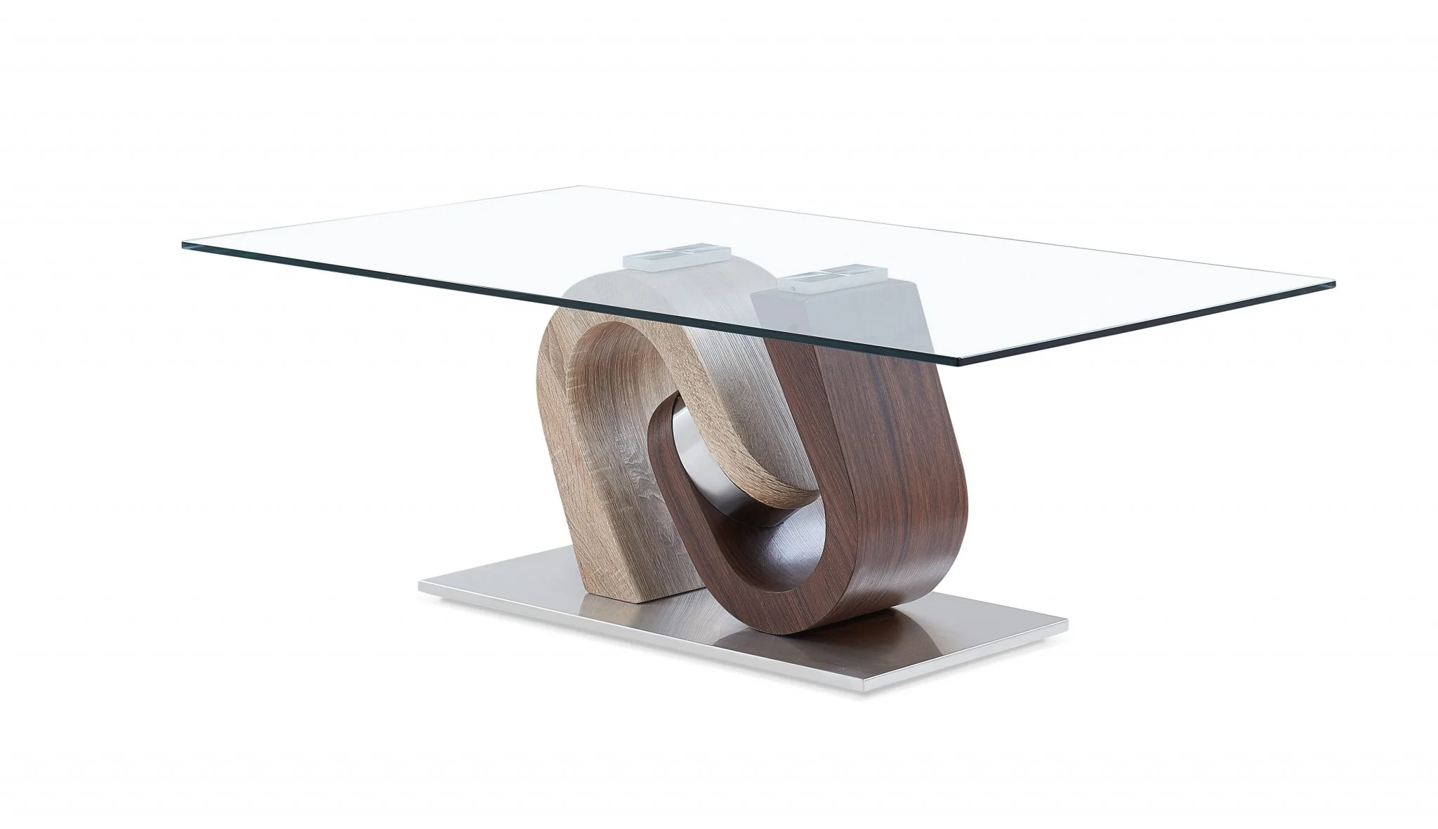 Oak and Walnut Ultra modern Glass top Coffee Table By Homeroots - Image 2