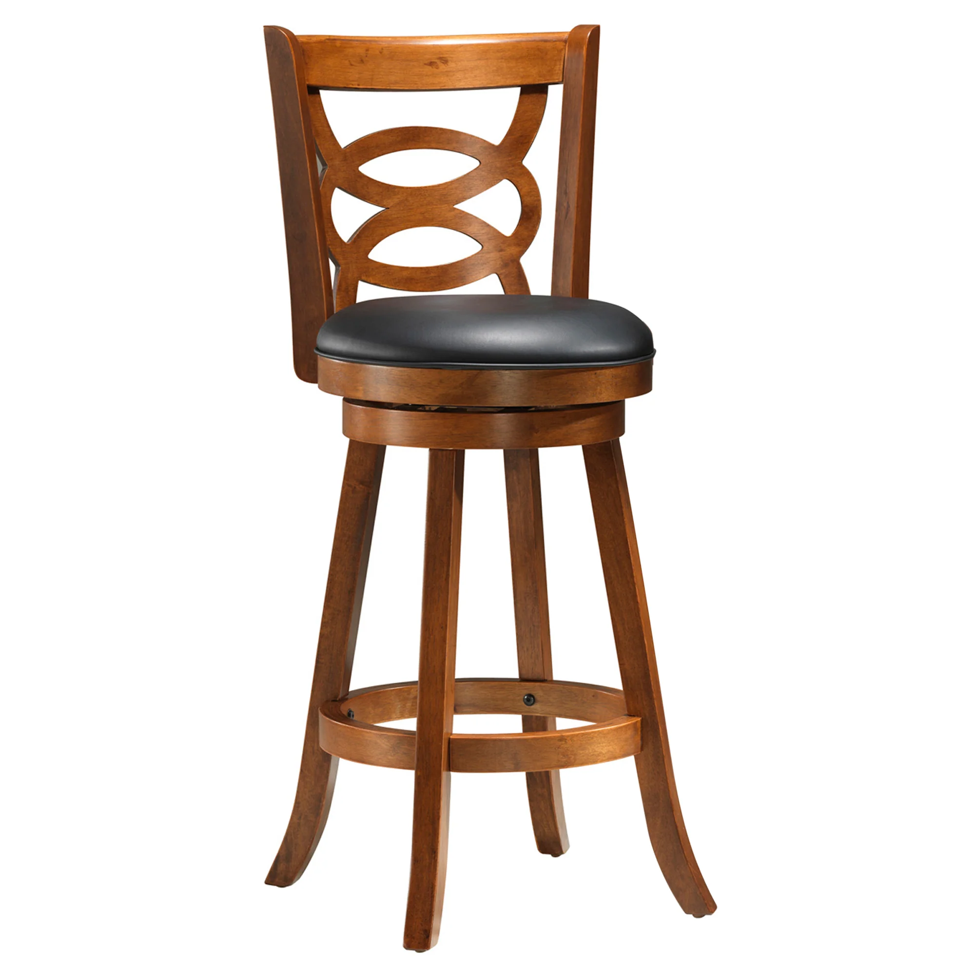 Oak Black Solid Wood Foam Veneer Leather Look 2Pcs Swivel Barstools By Homeroots - 332636 - Image 2