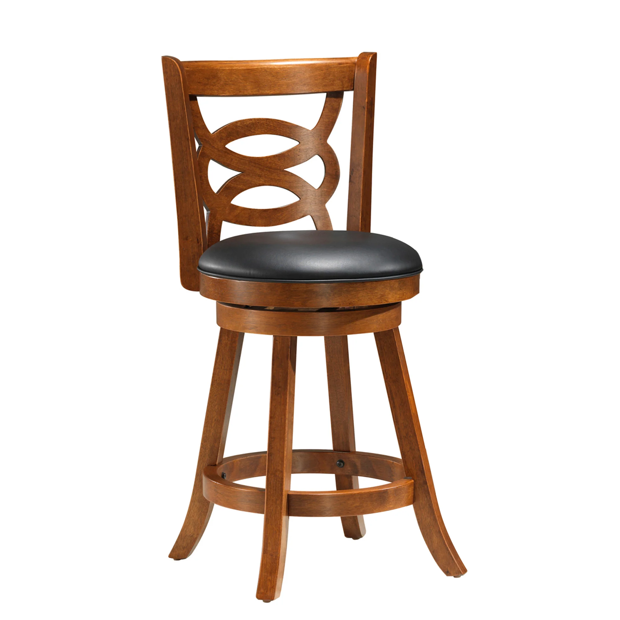 Oak Black Solid Wood Foam Veneer Leather Look 2Pcs Swivel Barstools By Homeroots - 332637 - Image 2