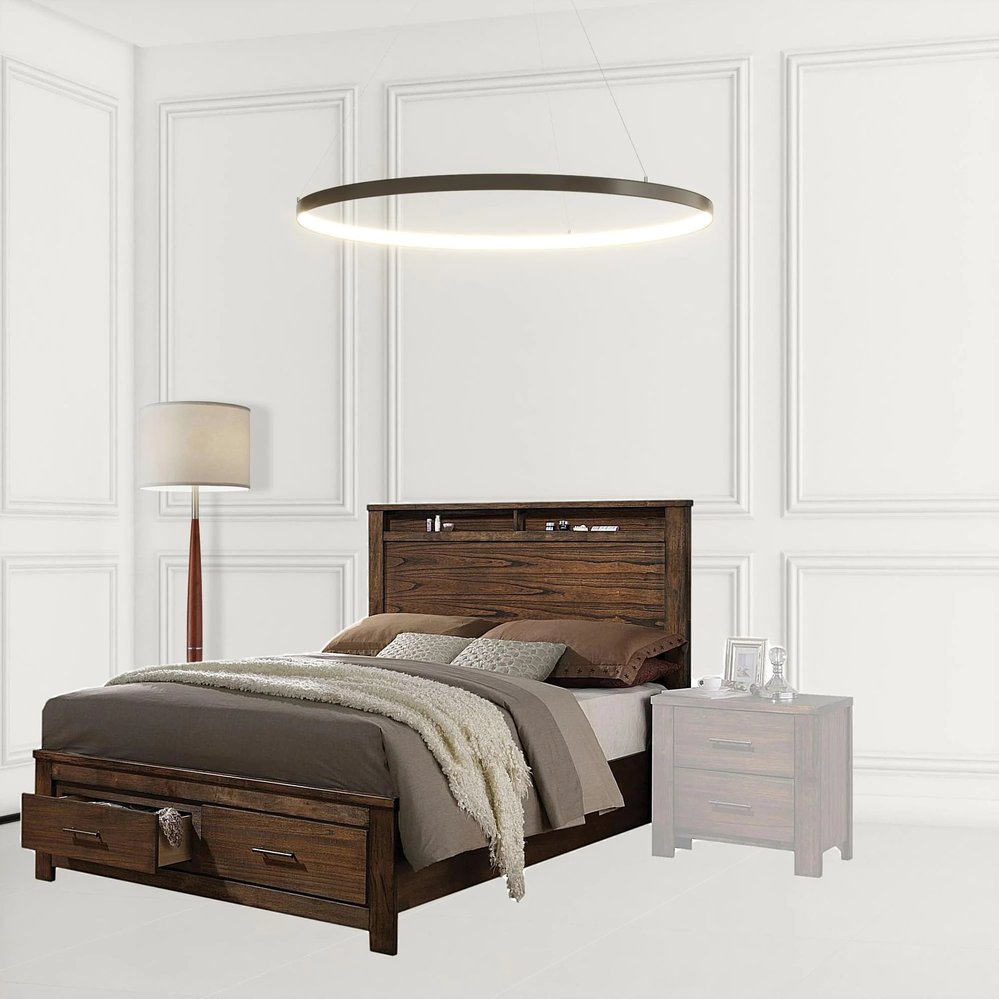 Oak Finish Queen Bed With Storage Headboard And Footboard By Homeroots - Image 2