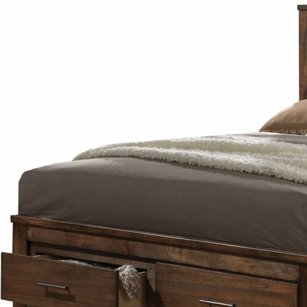 Oak Finish Queen Bed With Storage Headboard And Footboard By Homeroots - Image 3