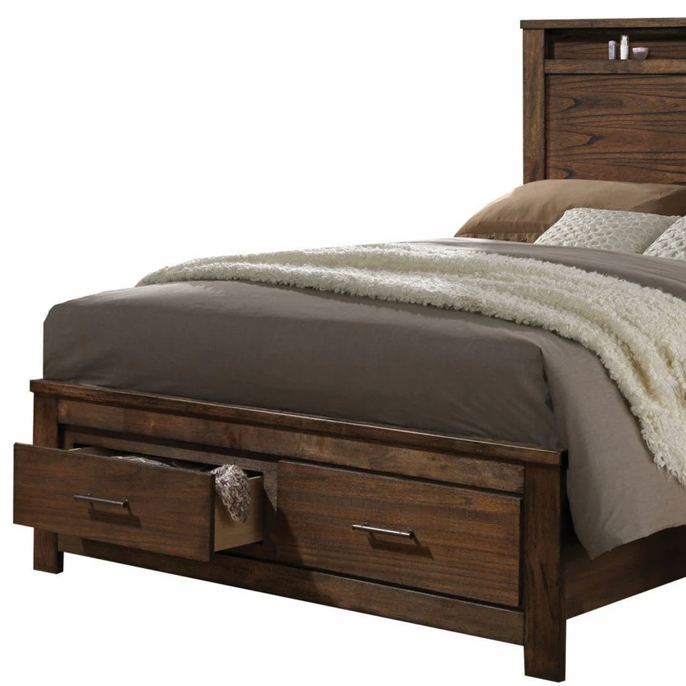 Oak Finish Queen Bed With Storage Headboard And Footboard By Homeroots - Image 4