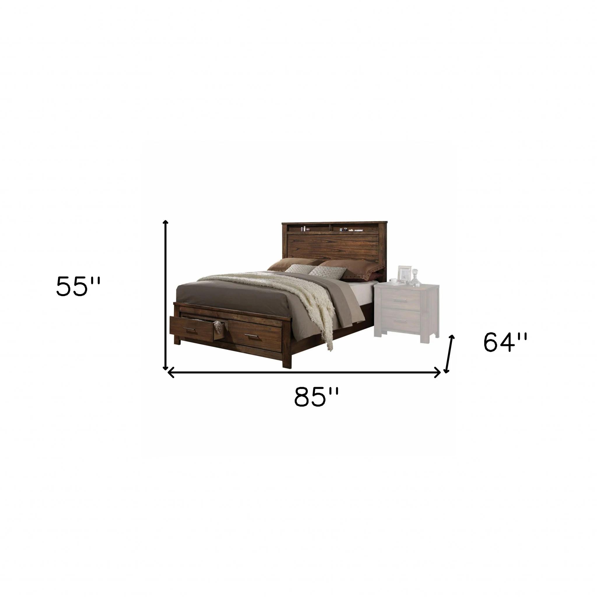 Oak Finish Queen Bed With Storage Headboard And Footboard By Homeroots - Image 5