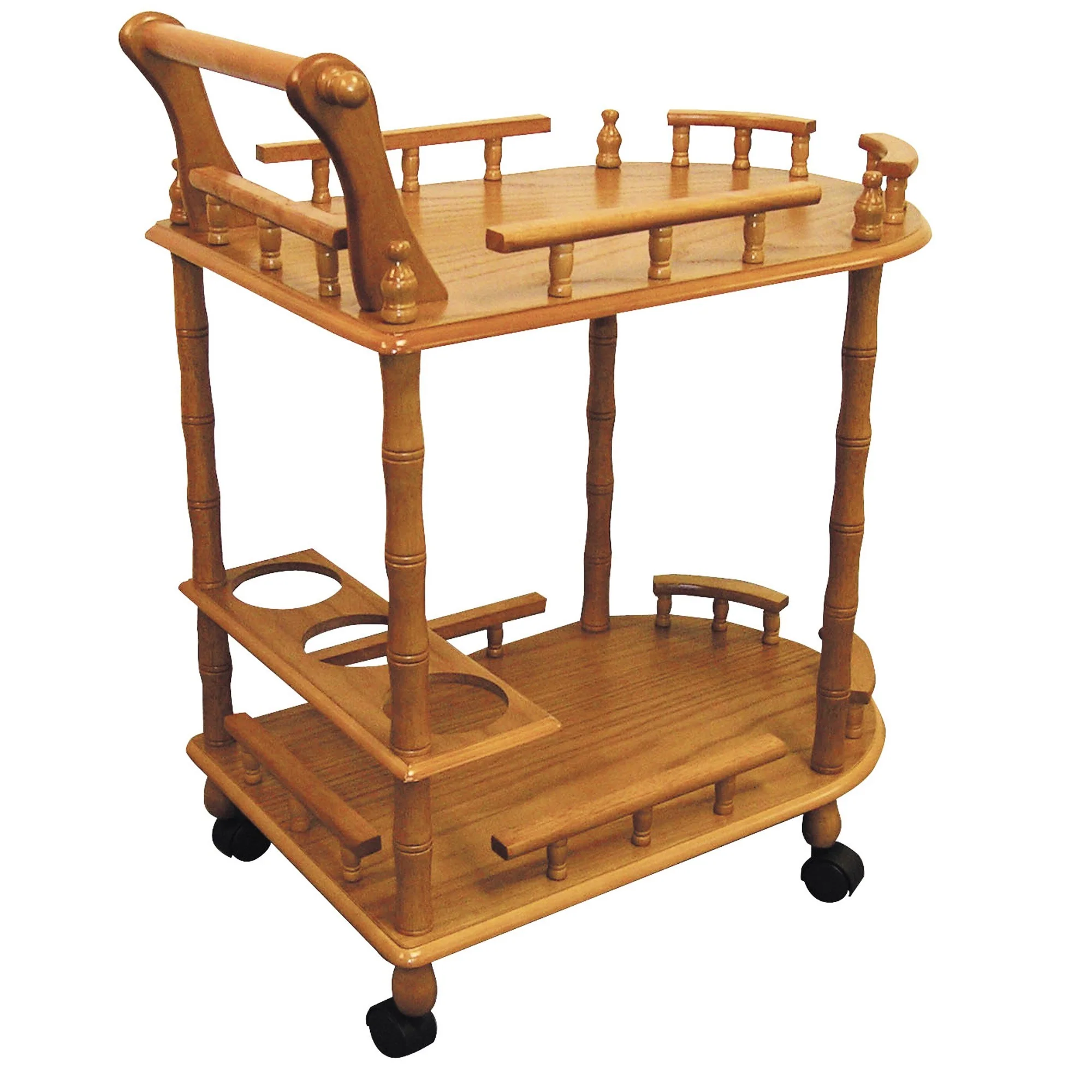 Oak Finish Rolling Wine Bar Cart By Homeroots - Image 2