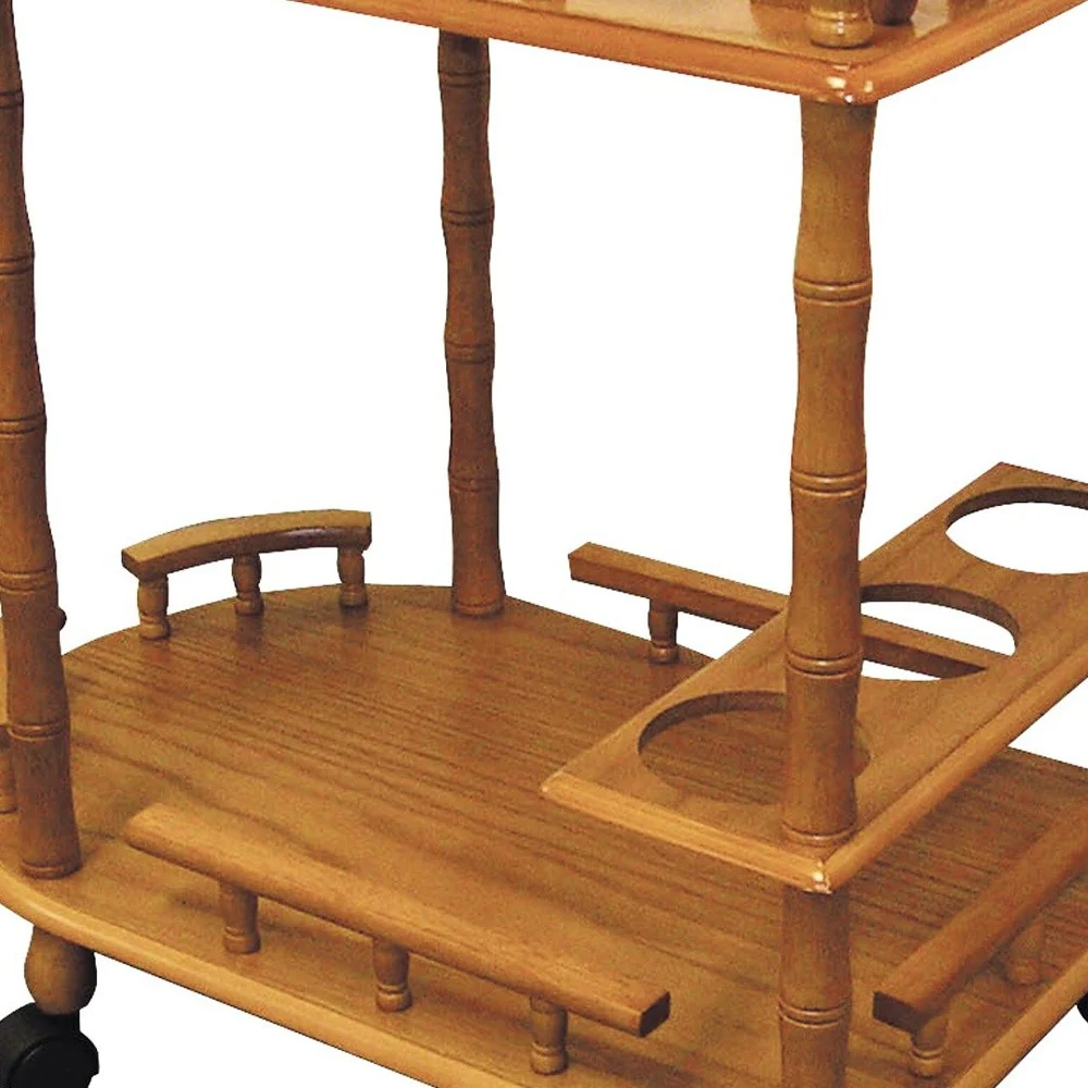 Oak Finish Rolling Wine Bar Cart By Homeroots - Image 4