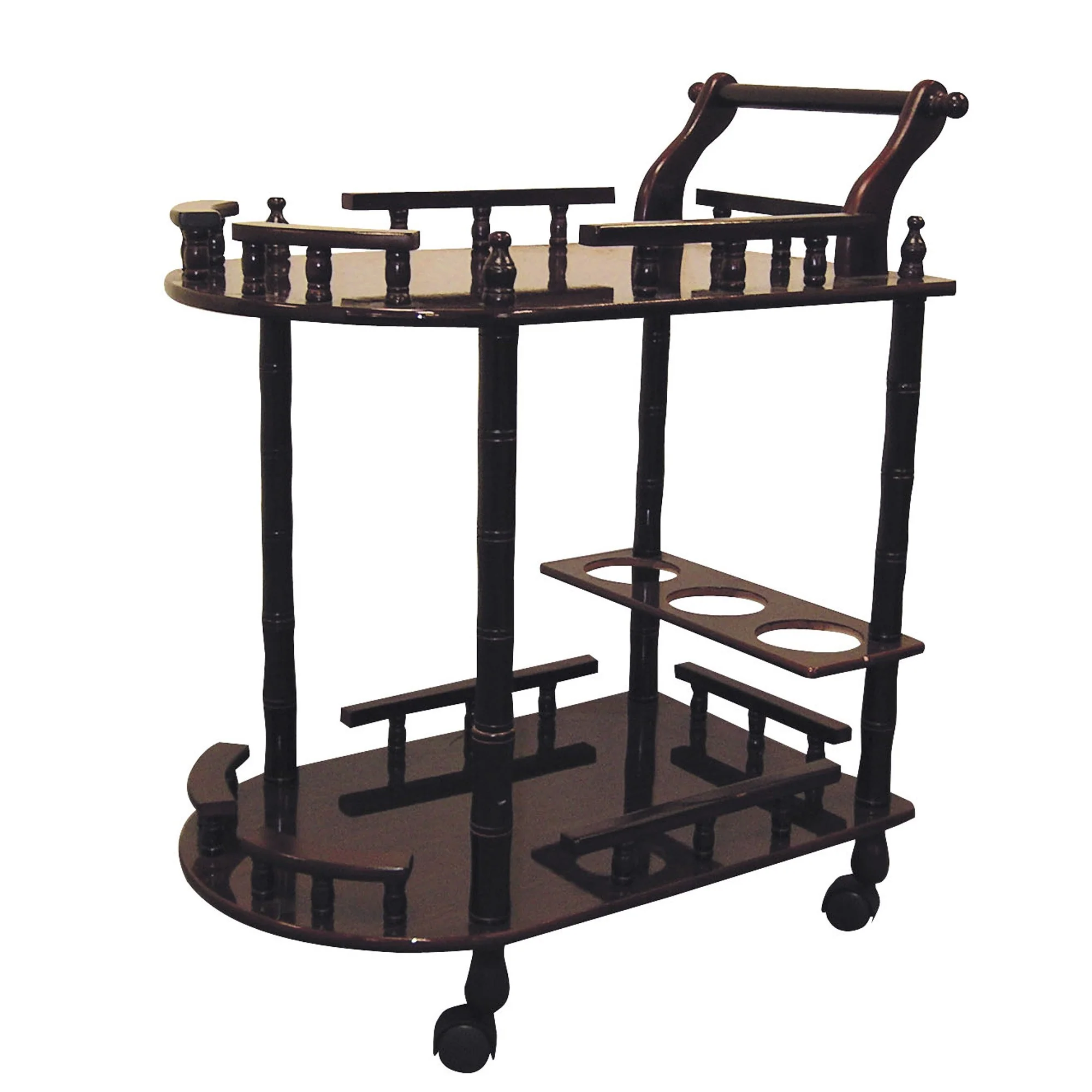 Oak Finish Rolling Wine Bar Cart By Homeroots - Image 5