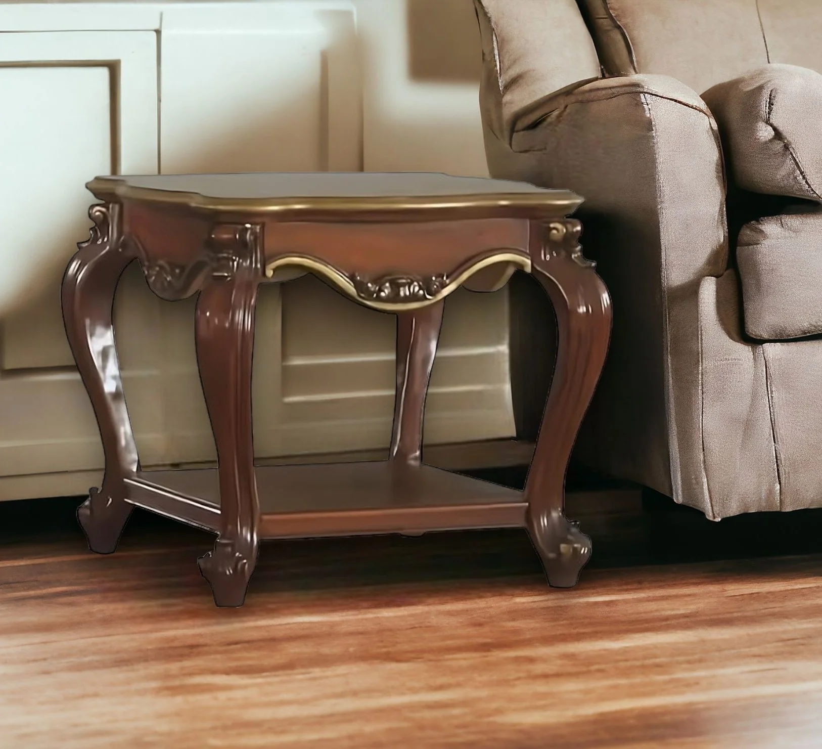 Oak Solid Wood Square End Table With Shelf By Homeroots - Image 2
