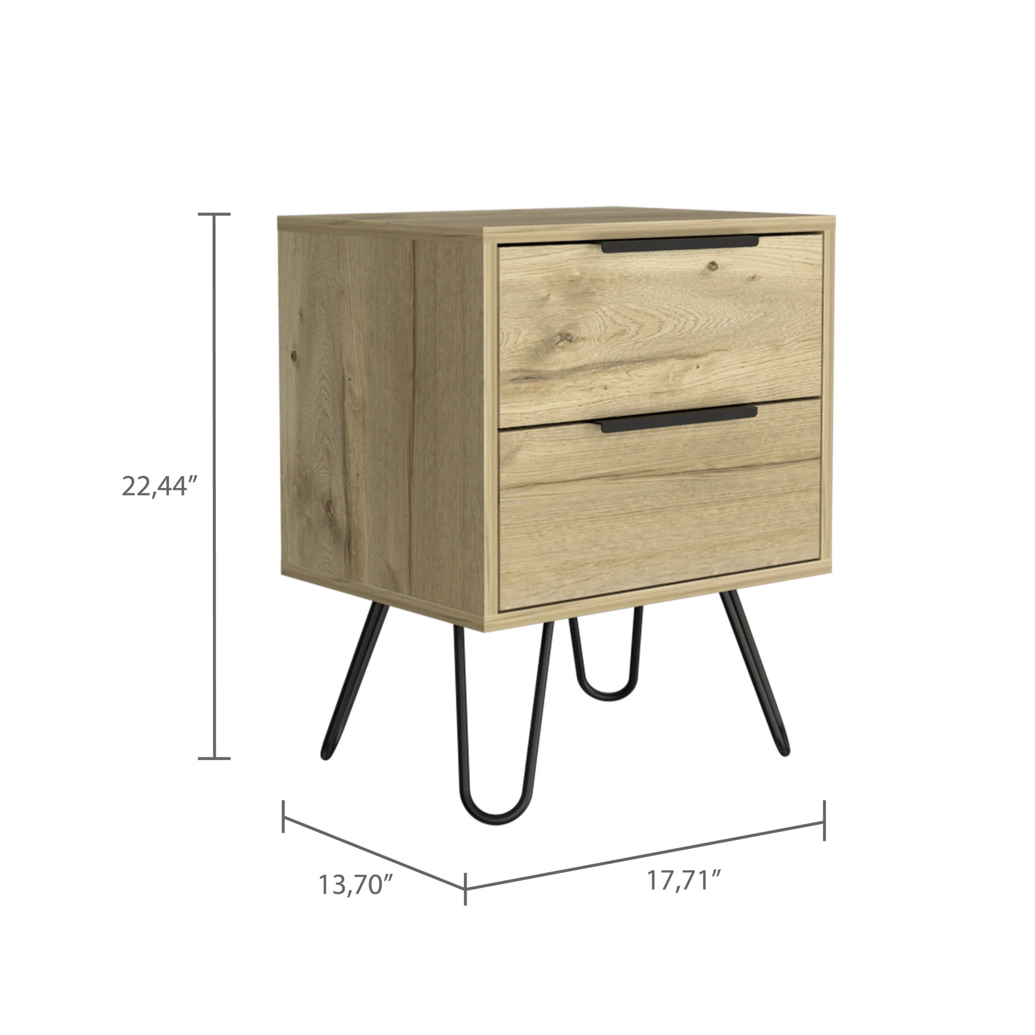 Oak Two Drawer Faux Wood Nightstand By Homeroots - Image 2