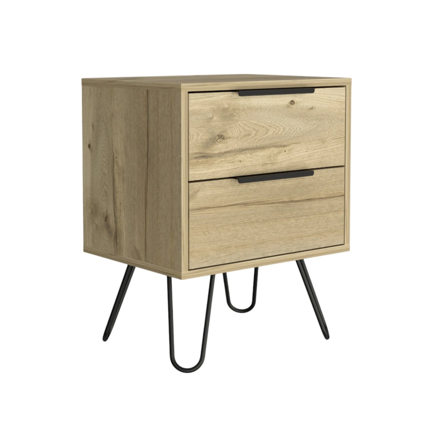 Oak Two Drawer Faux Wood Nightstand By Homeroots - Image 3
